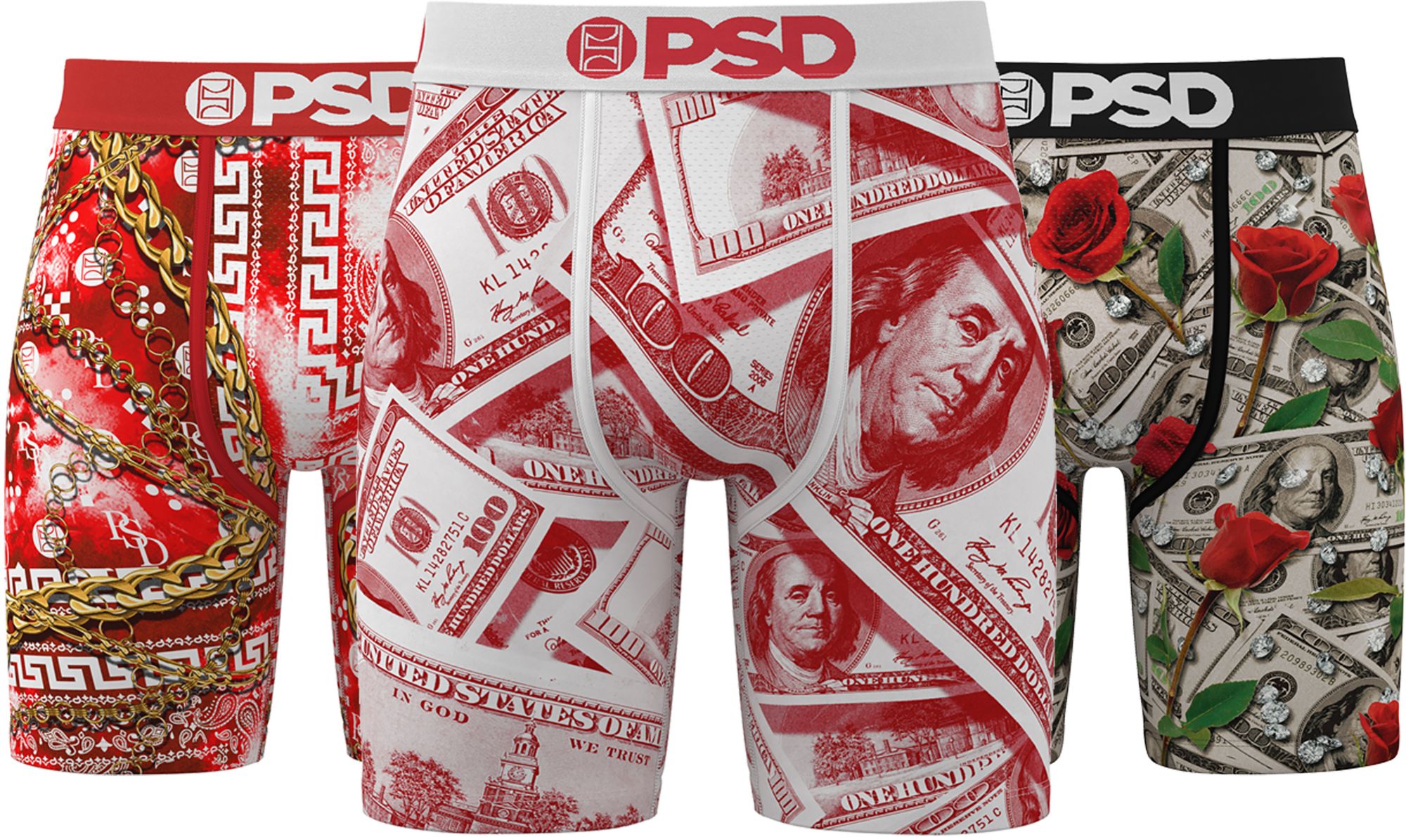 PSD Underwear Men's Red Luxury Boxer Briefs - 3 Pack