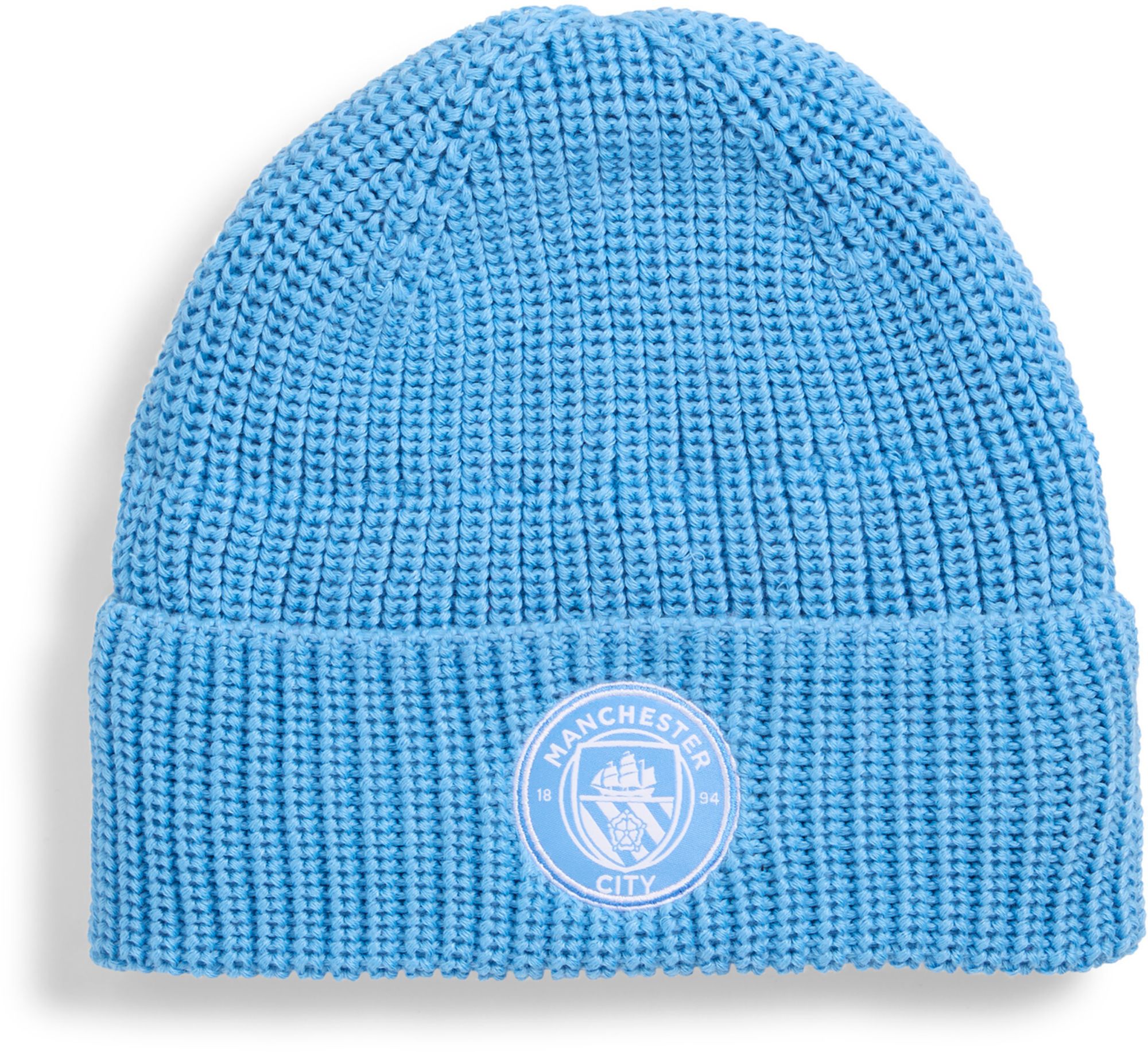 PUMA Adult Manchester City Light Blue Away Cuffed Knit Beanie, Men's