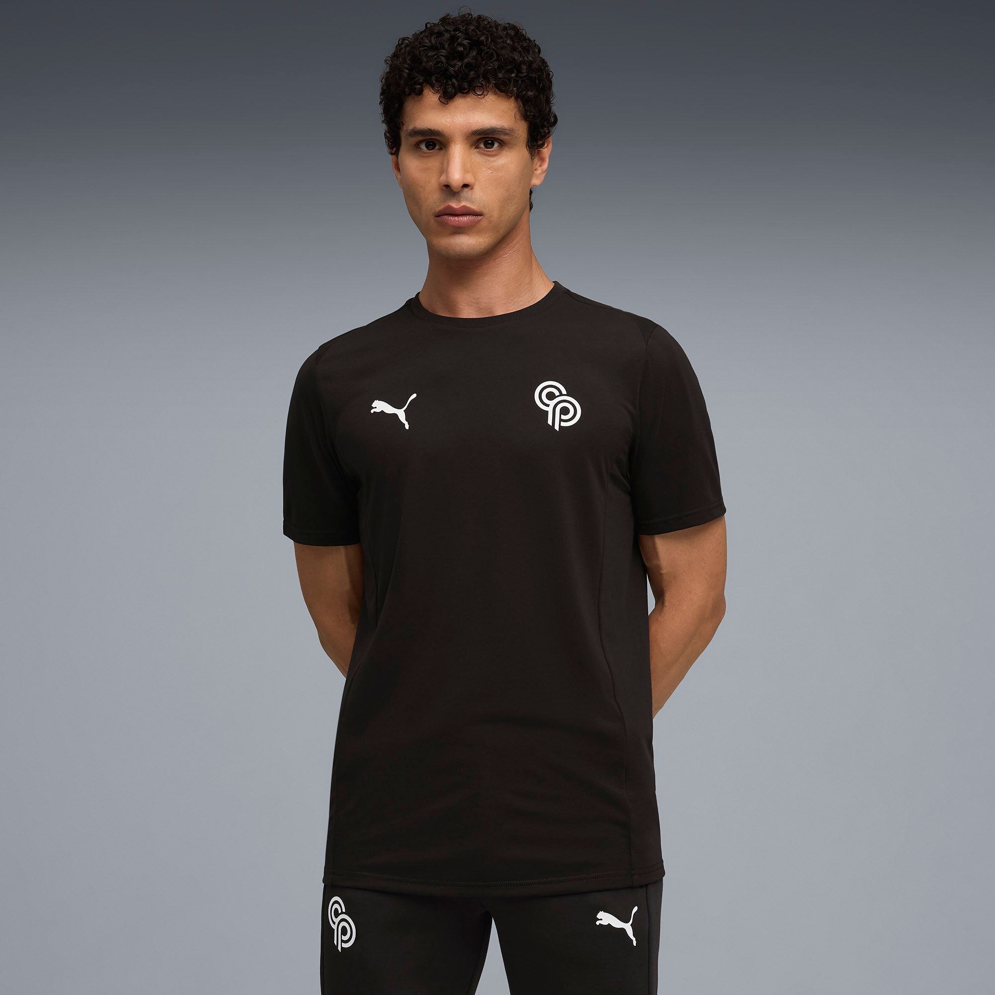 PUMA Men's CP Player Program Black Graphic Short Sleeve T-Shirt