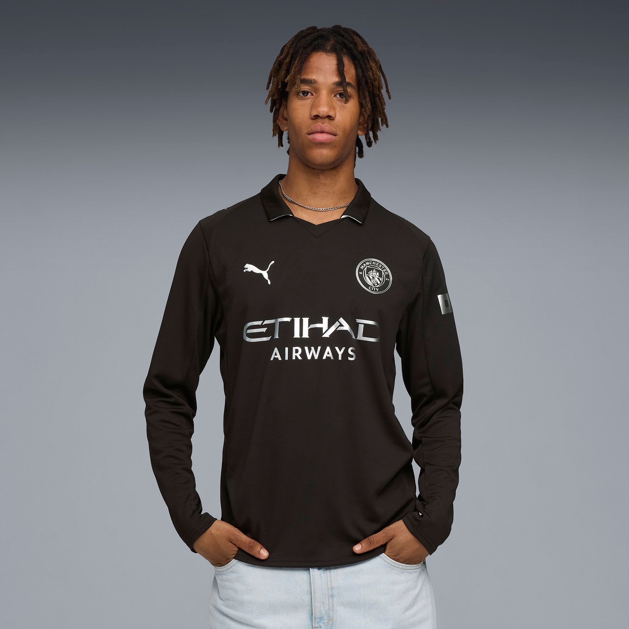 PUMA Adult Manchester City 2025-26 Black Away Long Sleeve Replica Jersey
