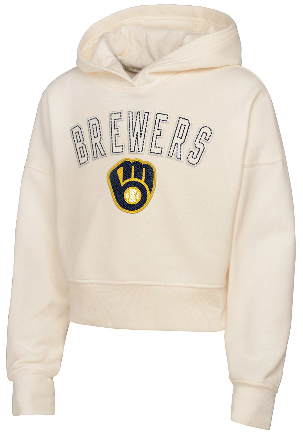 MLB Team Apparel Girls' Milwaukee Brewers Tan Blitz Cropped Hoodie