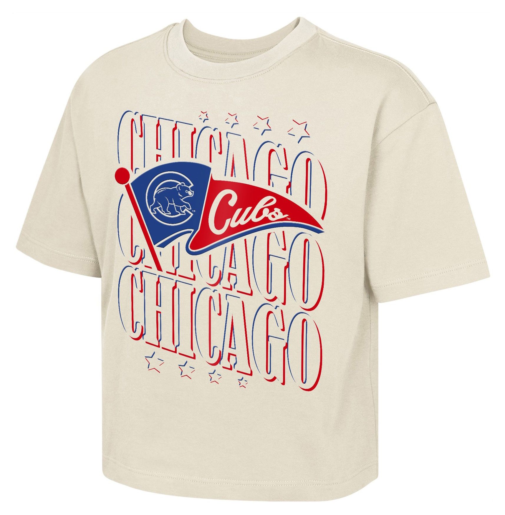 MLB Team Apparel Girls' Chicago Cubs Tan Team Flag Boxy T-Shirt