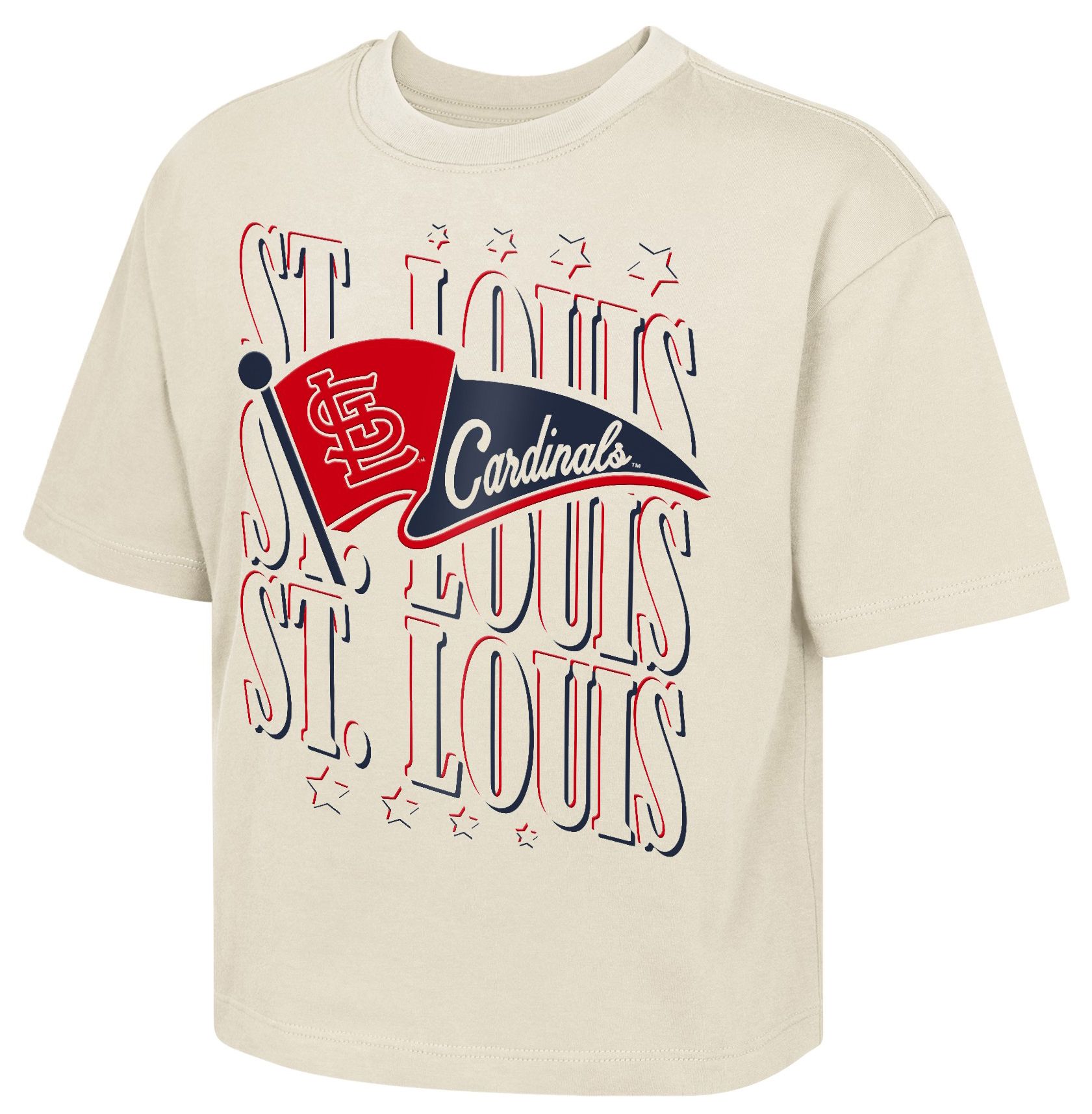 MLB Team Apparel Girls' St. Louis Cardinals Tan Team Flag Boxy T-Shirt