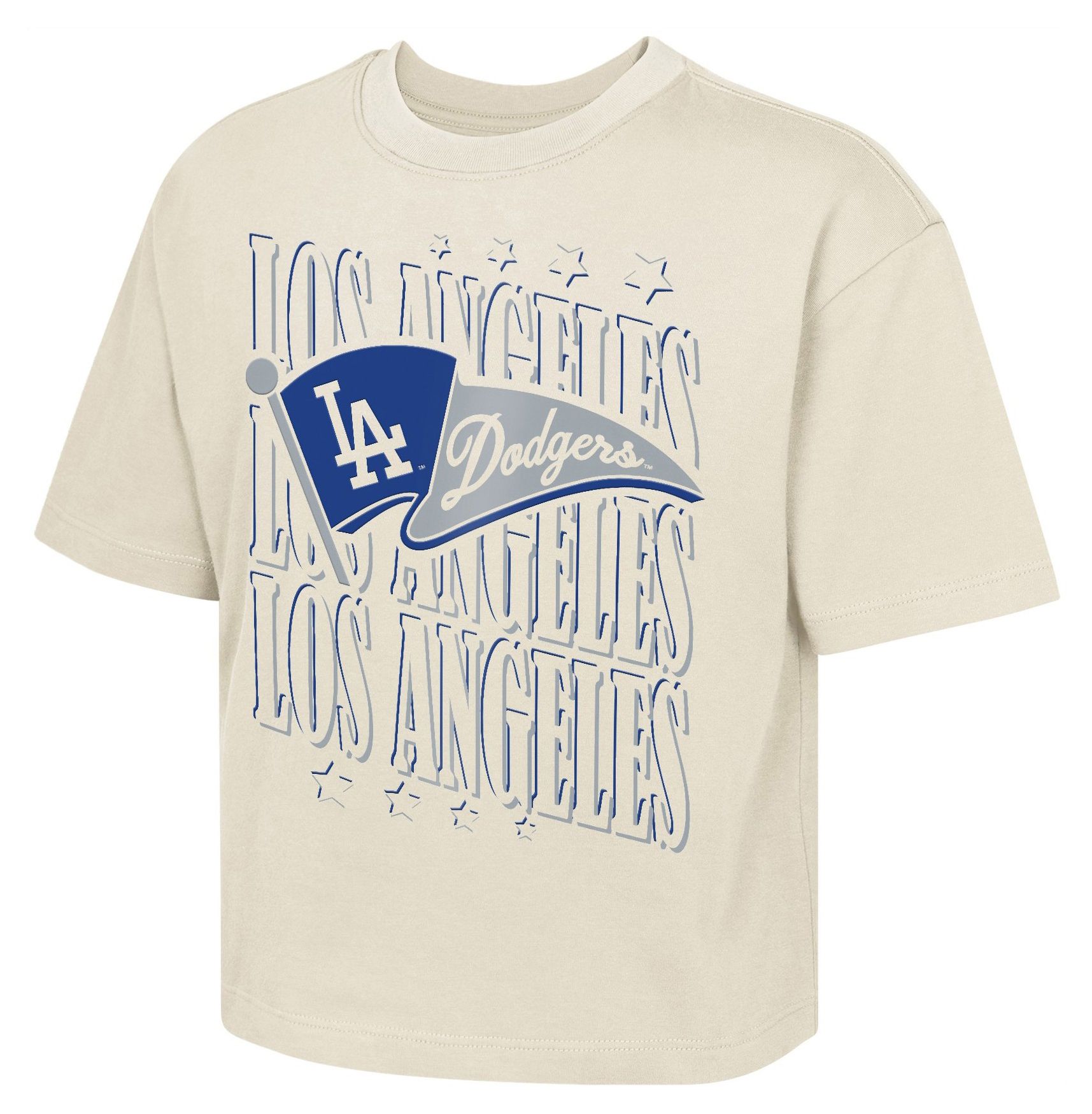 MLB Team Apparel Girls' Los Angeles Dodgers Tan Team Flag Boxy T-Shirt