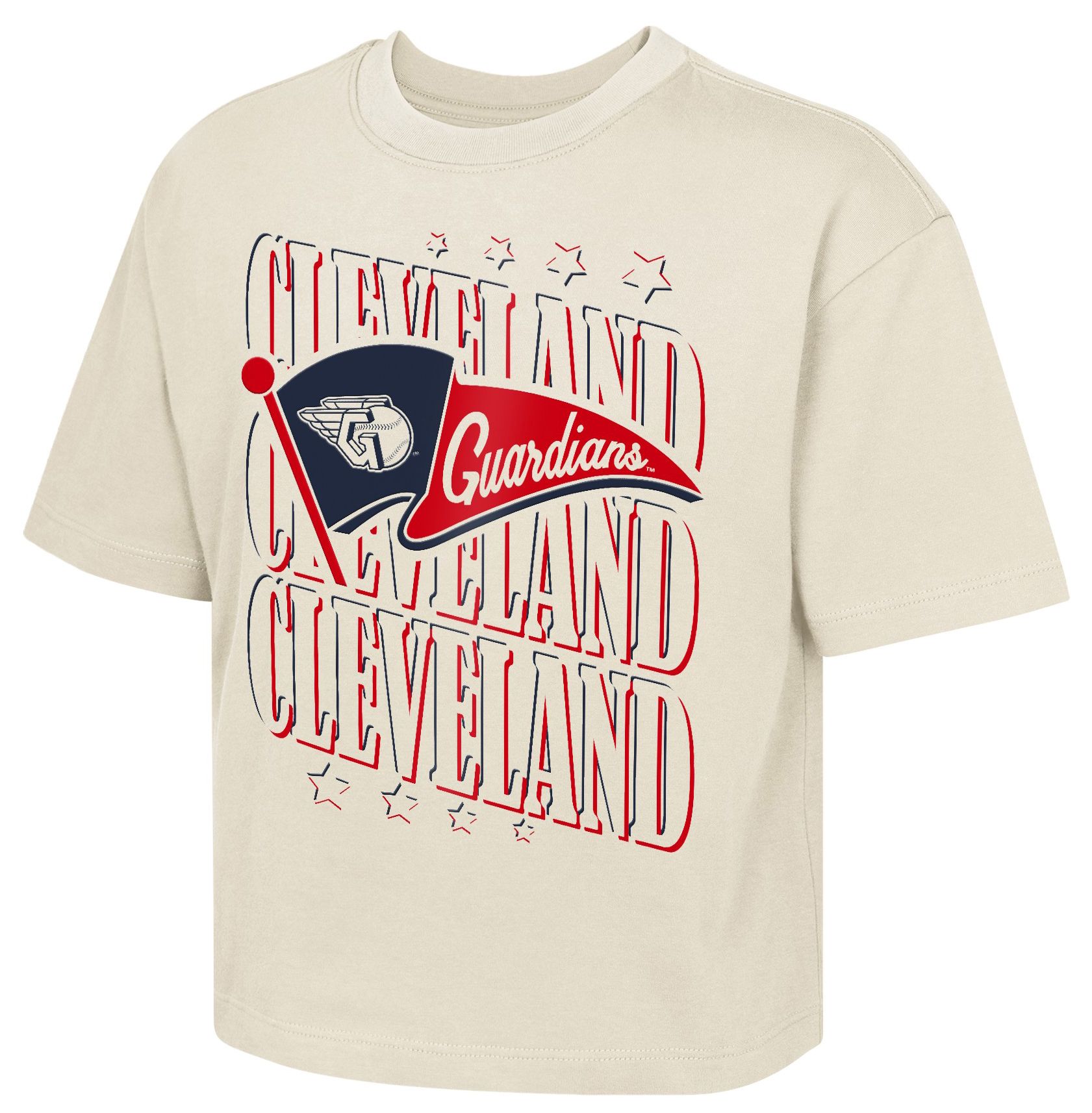 MLB Team Apparel Girls' Cleveland Guardians Tan Team Flag Boxy T-Shirt