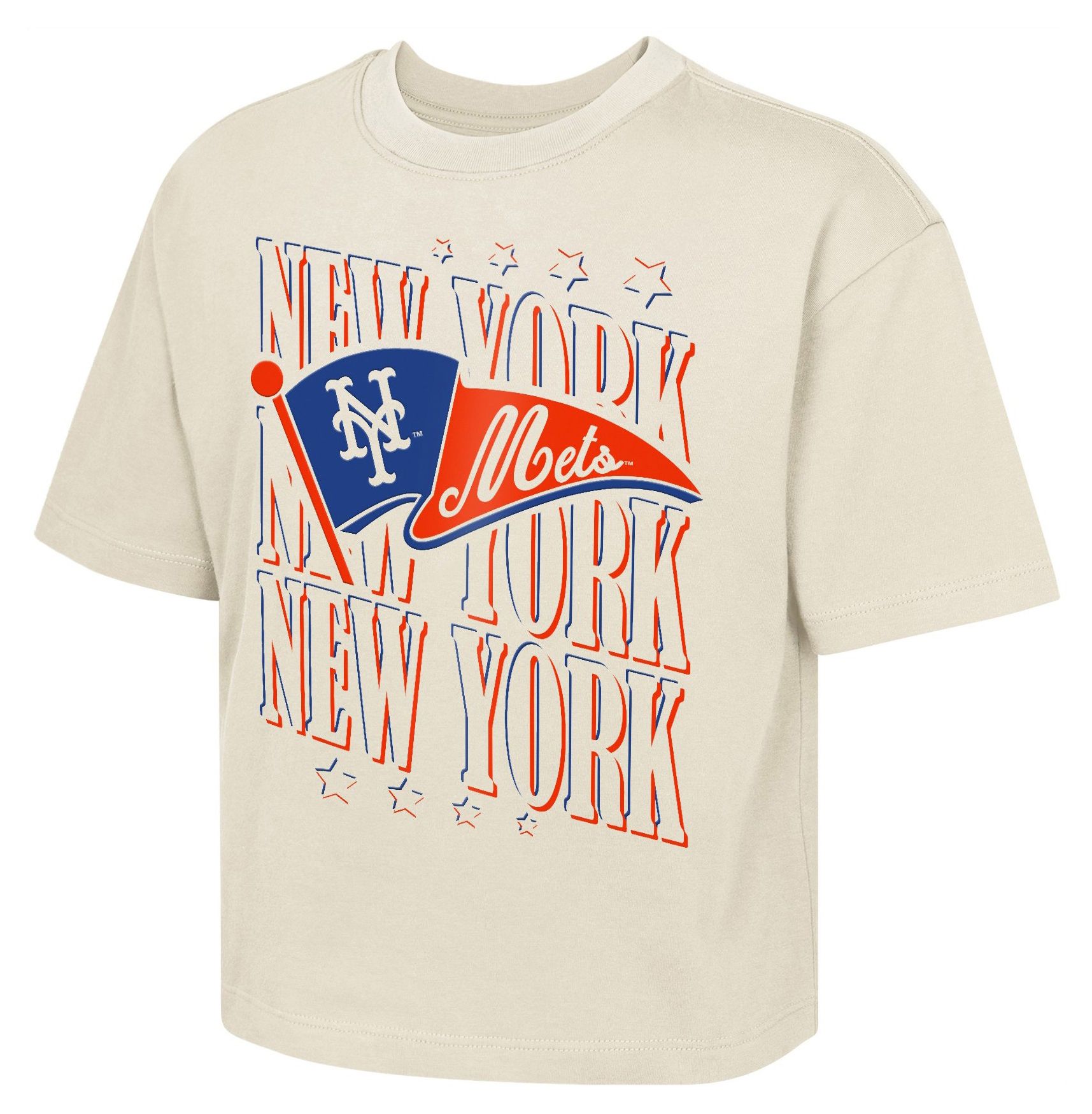 MLB Team Apparel Girls' New York Mets Tan Team Flag Boxy T-Shirt