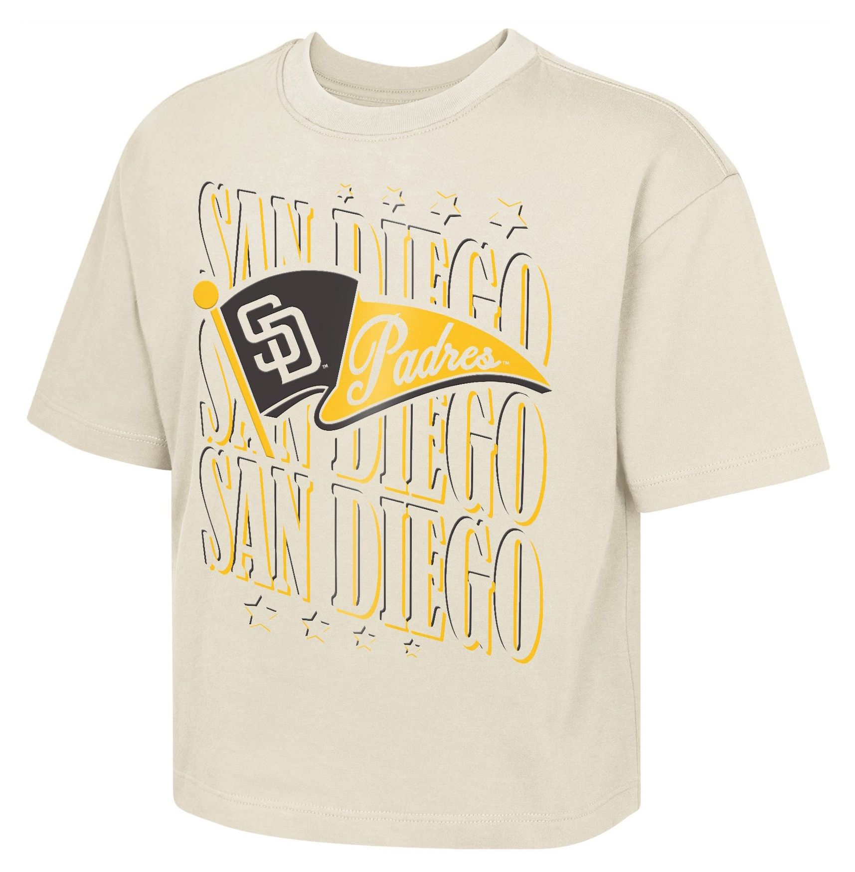 MLB Team Apparel Girls' San Diego Padres Tan Team Flag Boxy T-Shirt
