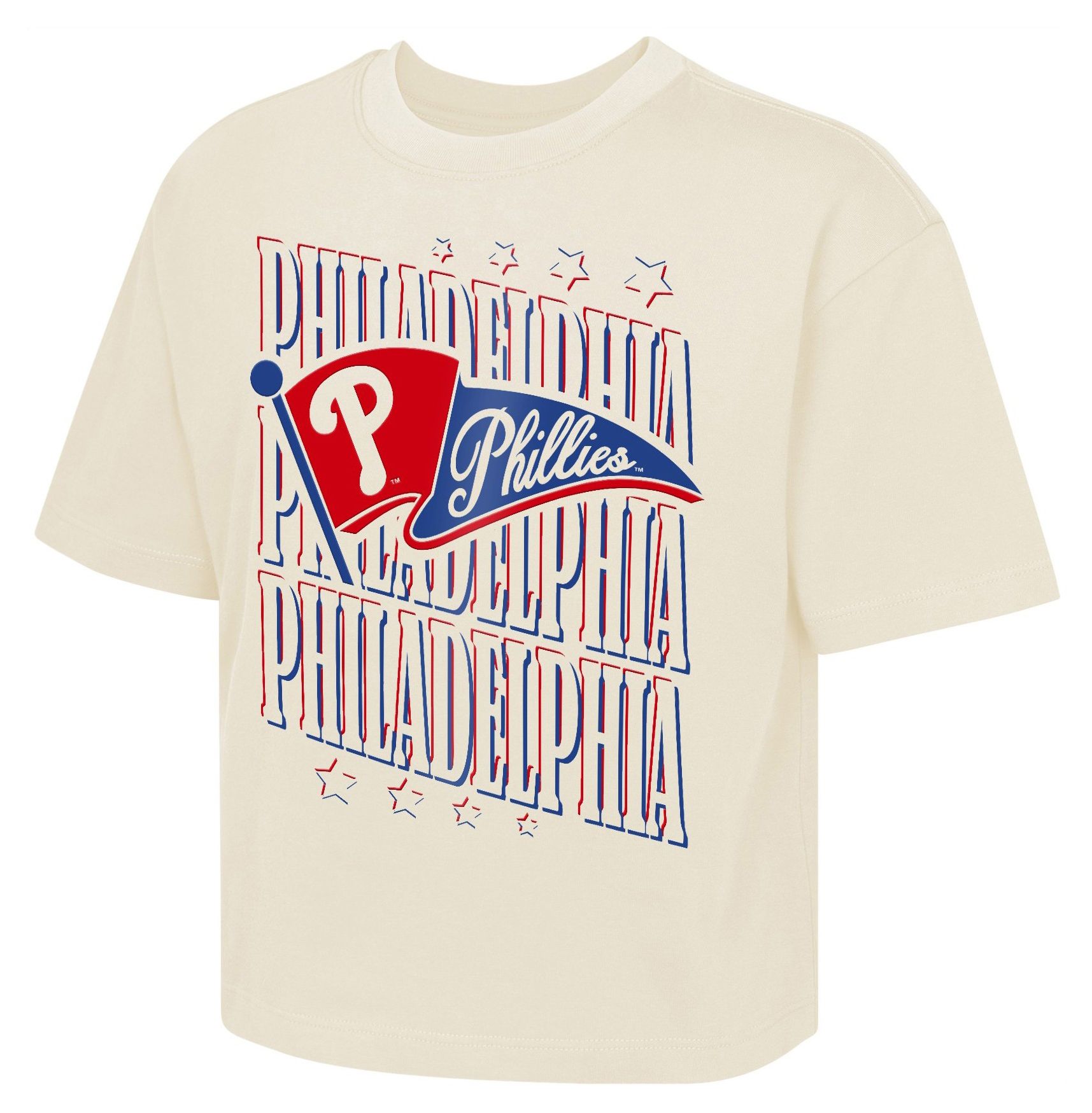MLB Team Apparel Girls' Philadelphia Phillies Tan Team Flag Boxy T-Shirt