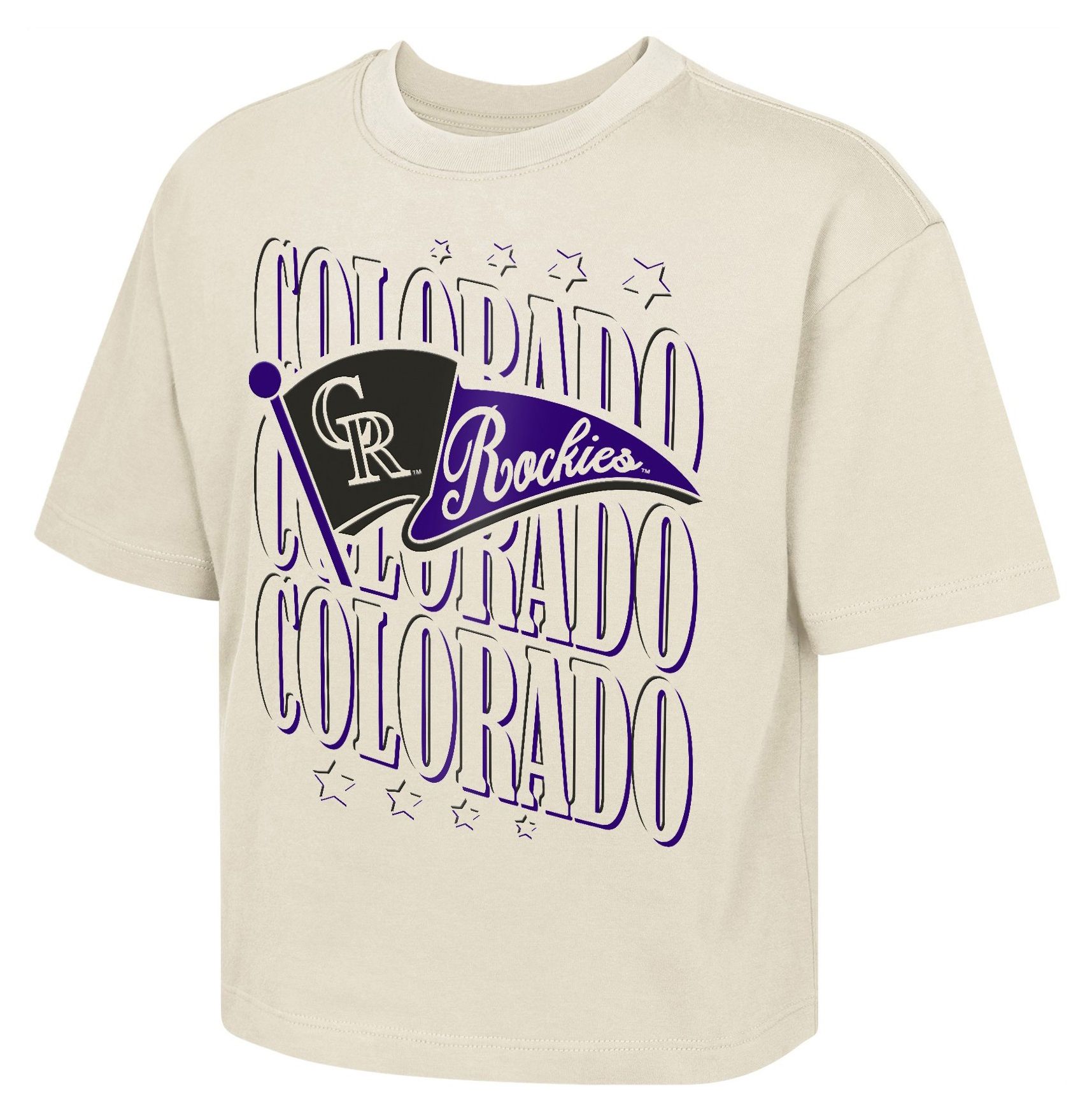 MLB Team Apparel Girls' Colorado Rockies Tan Team Flag Boxy T-Shirt