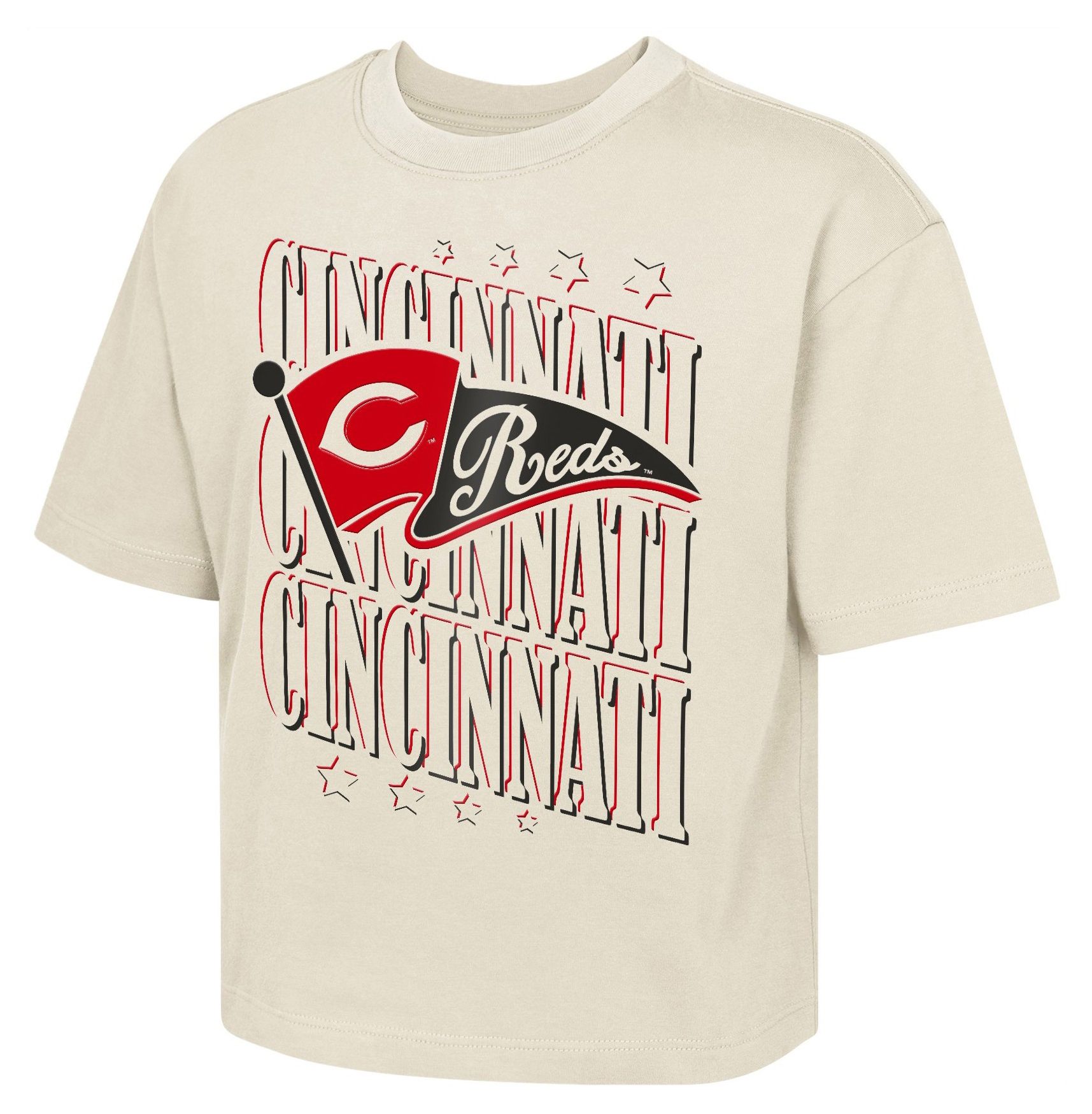 MLB Team Apparel Girls' Cincinnati Reds Tan Team Flag Boxy T-Shirt