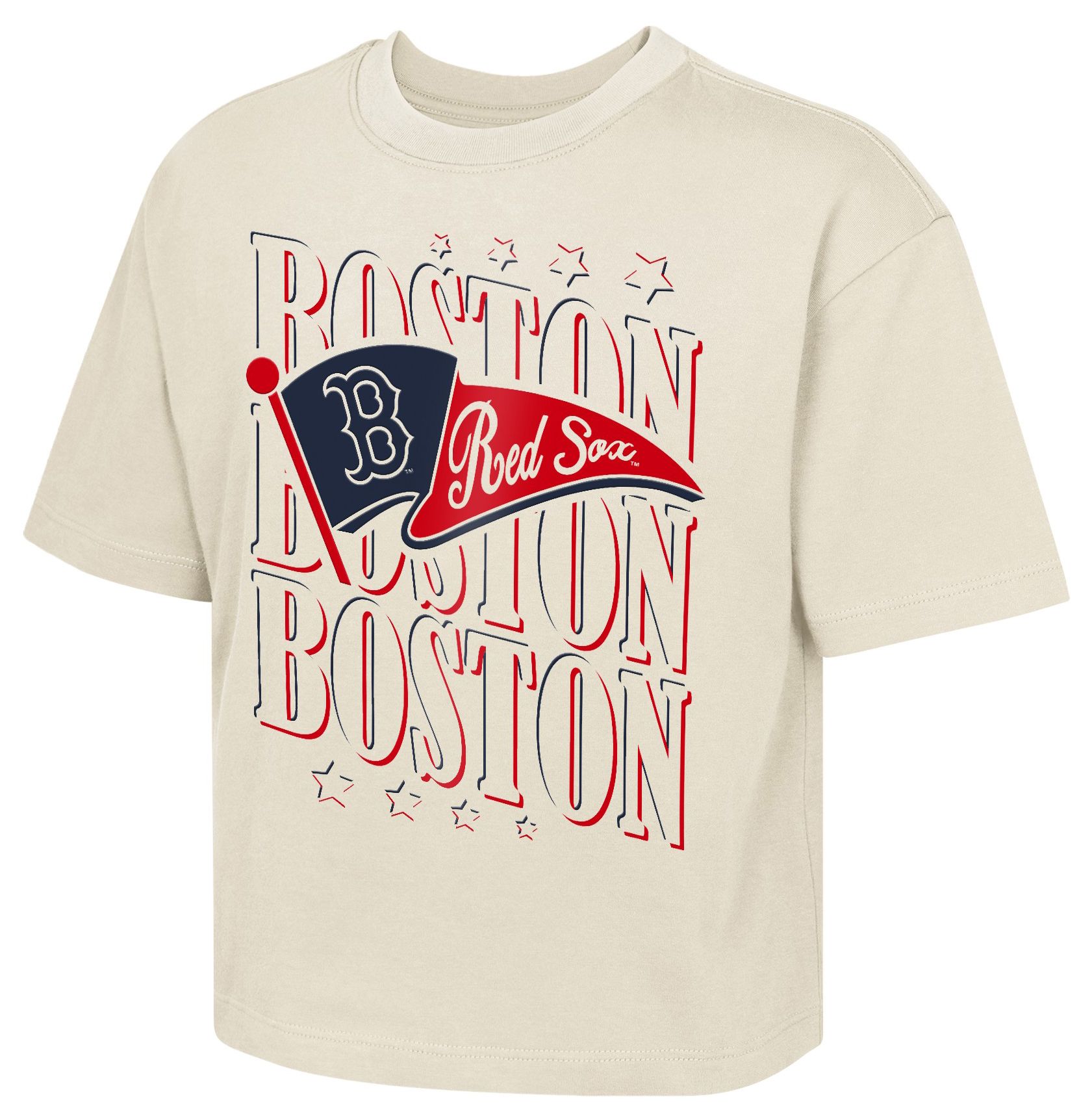 MLB Team Apparel Girls' Boston Red Sox Tan Team Flag Boxy T-Shirt