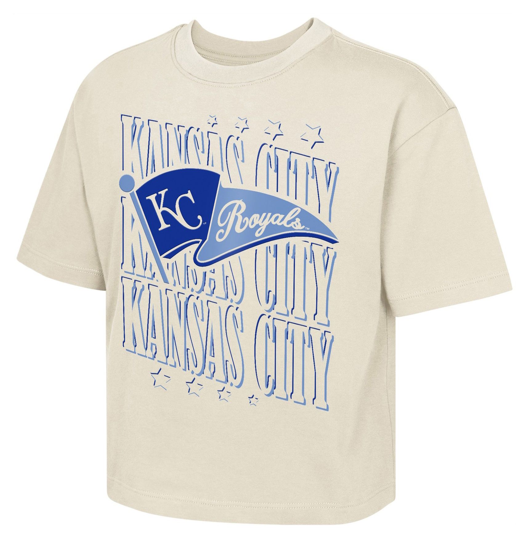 MLB Team Apparel Girls' Kansas City Royals Tan Team Flag Boxy T-Shirt