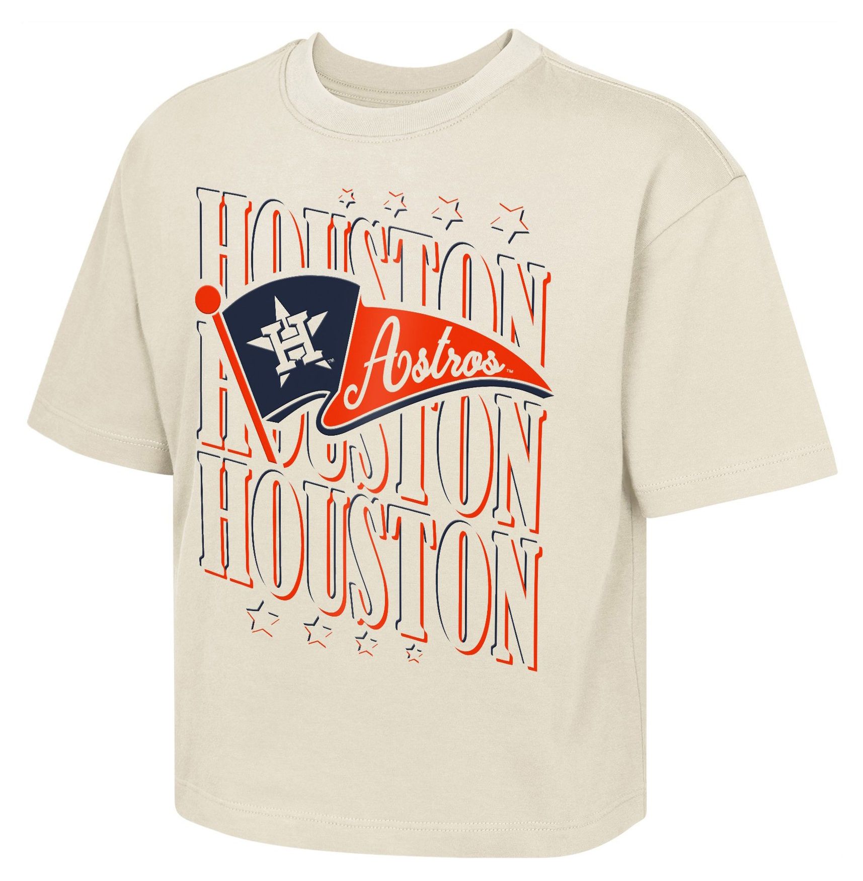 MLB Team Apparel Girls' Houston Astros Tan Team Flag Boxy T-Shirt
