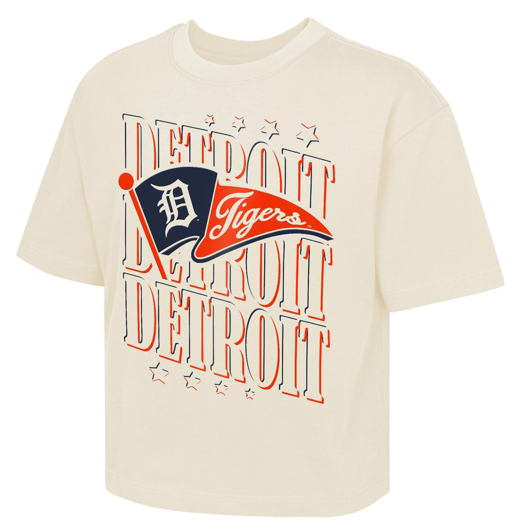 MLB Team Apparel Girls' Detroit Tigers Tan Team Flag Boxy T-Shirt