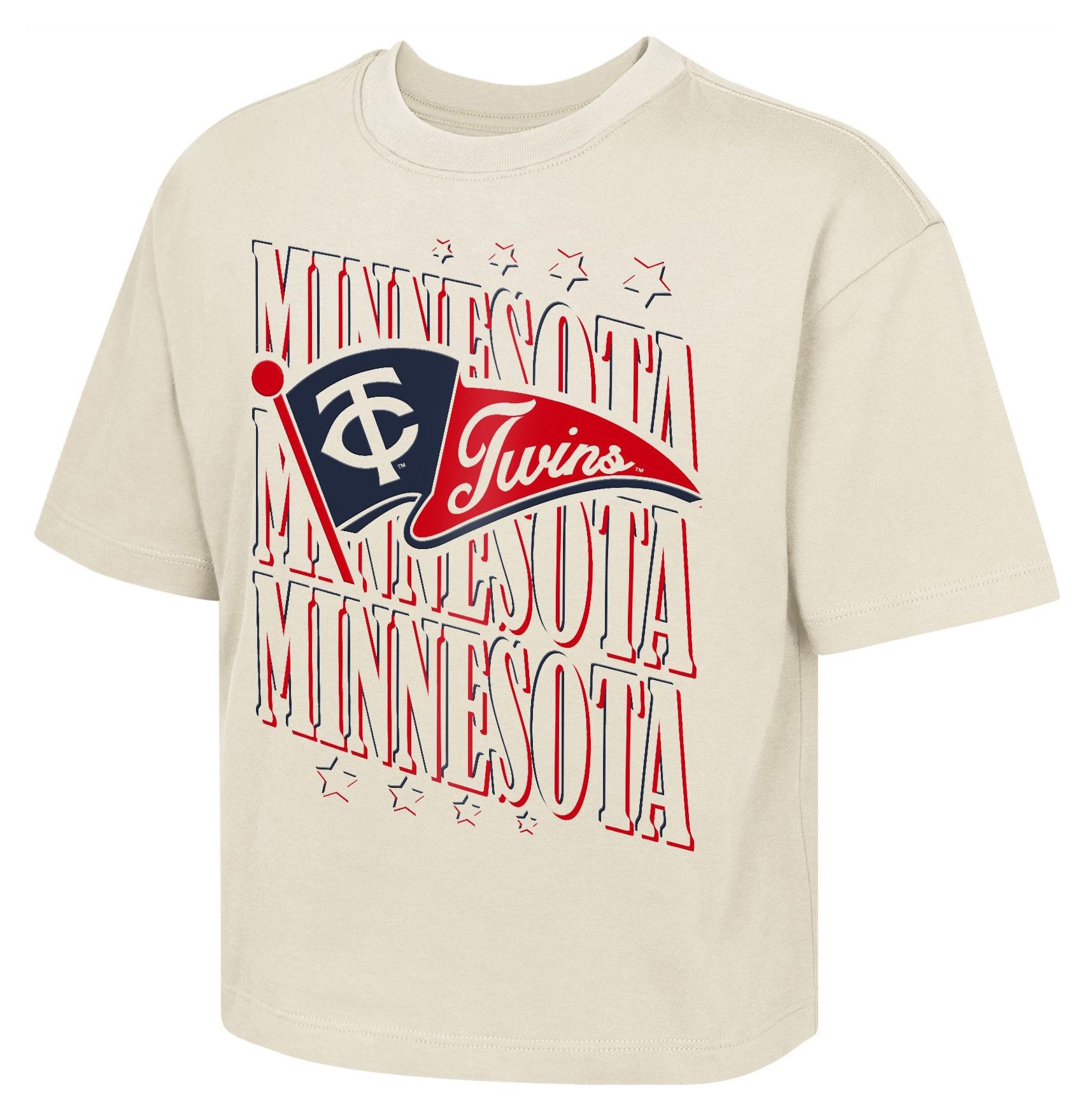 MLB Team Apparel Girls' Minnesota Twins Tan Team Flag Boxy T-Shirt