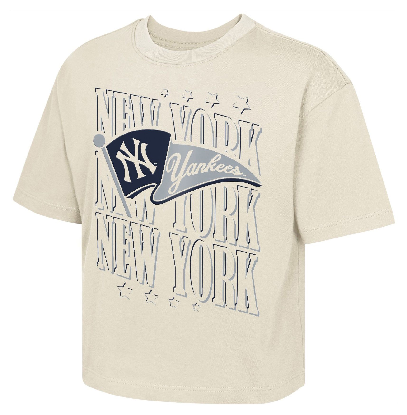 MLB Team Apparel Girls' New York Yankees Tan Team Flag Boxy T-Shirt