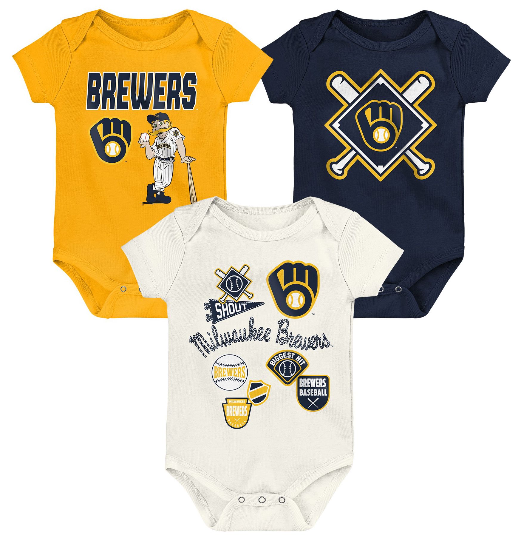 MLB Team Apparel Newborn Milwaukee Brewers Home Plate 3-Piece Creeper