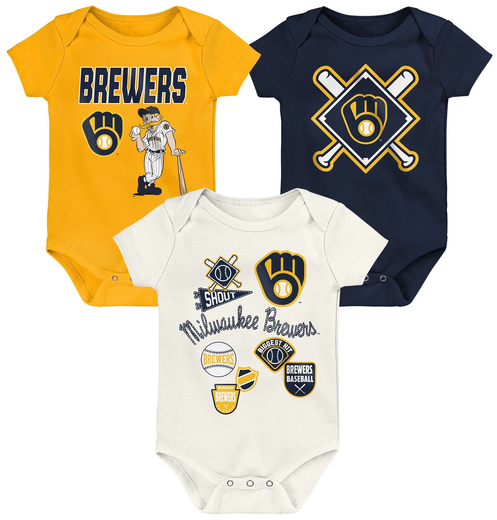 MLB Team Apparel Infant Milwaukee Brewers Home Plate 3-Piece Creeper