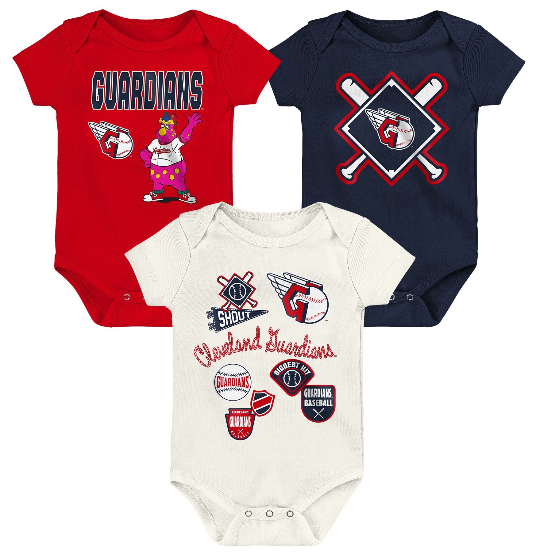 MLB Team Apparel Newborn Cleveland Guardians Home Plate 3-Piece Creeper