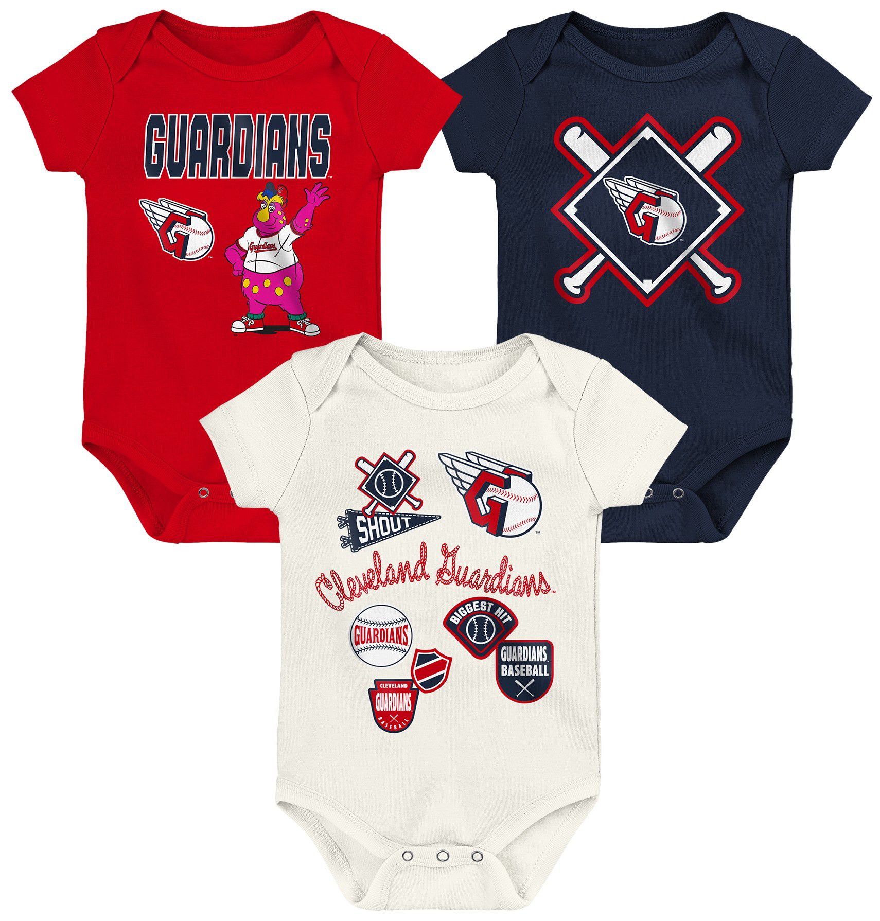 MLB Team Apparel Infant Cleveland Guardians Home Plate 3-Piece Creeper