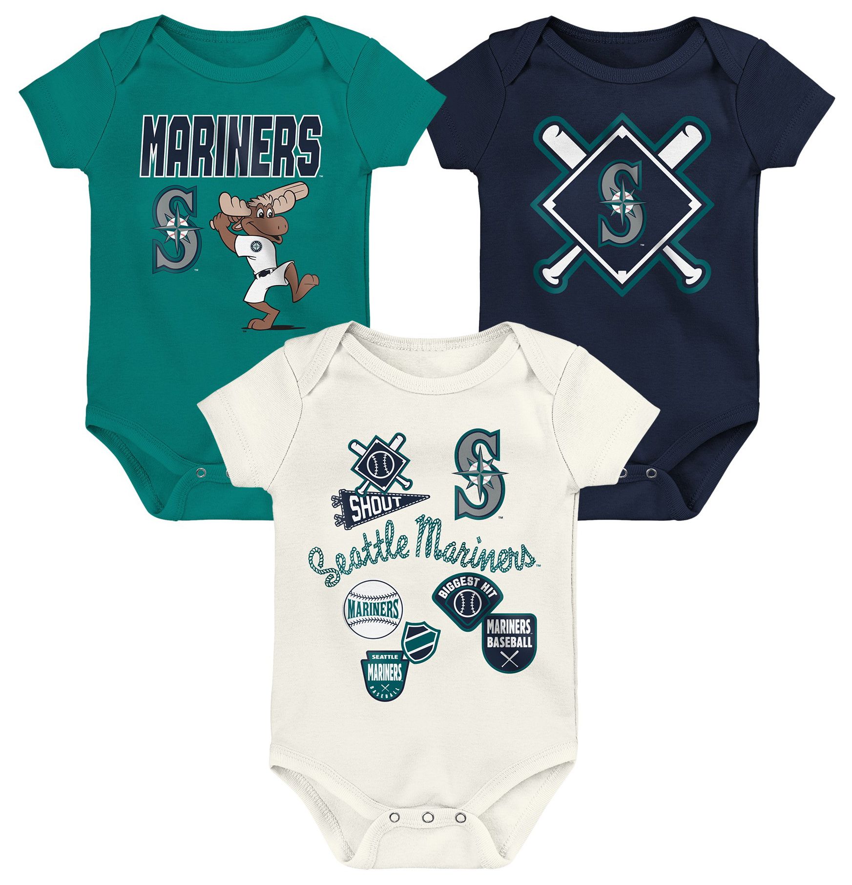 MLB Team Apparel Newborn Seattle Mariners Home Plate 3-Piece Creeper