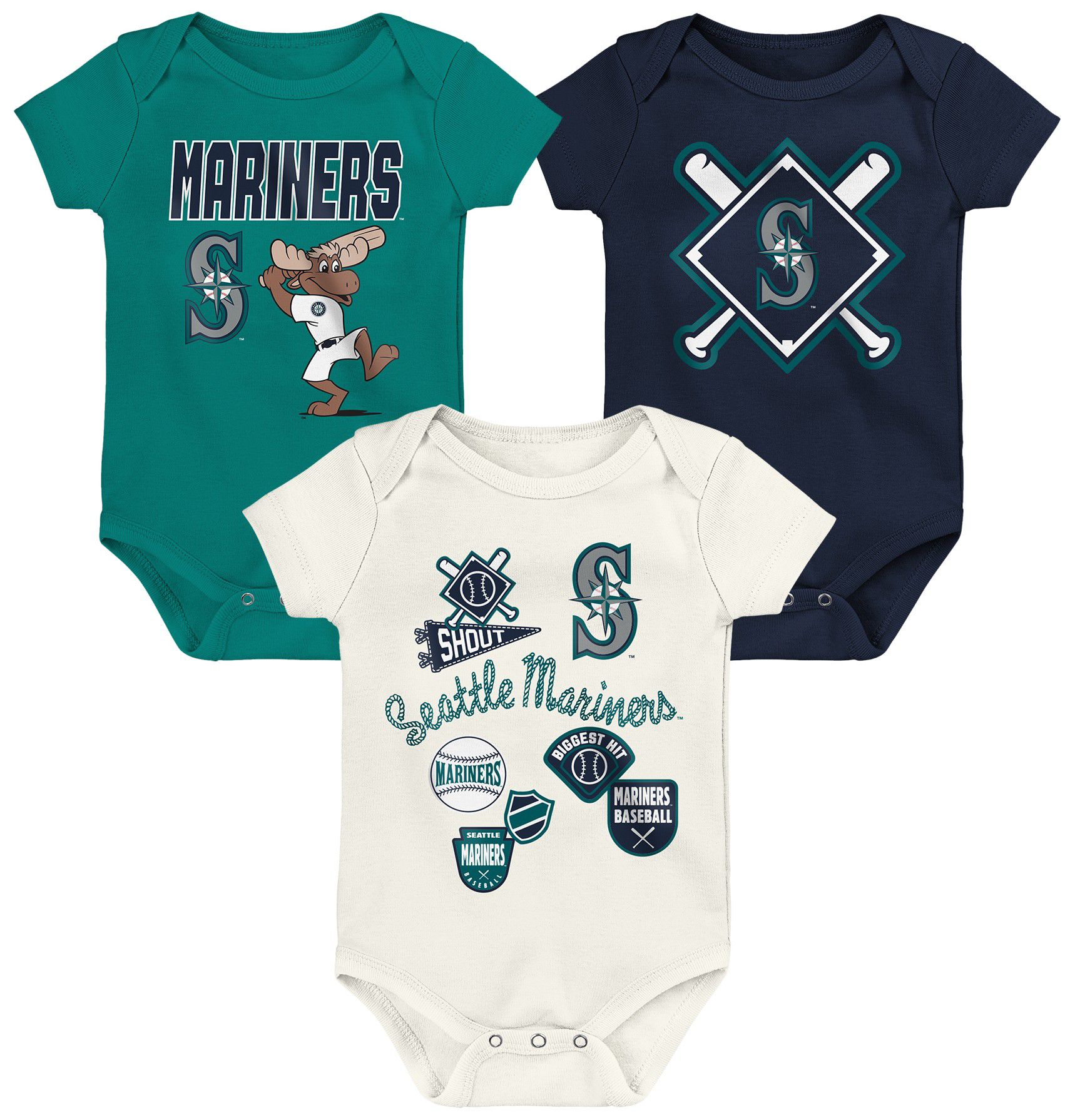 MLB Team Apparel Infant Seattle Mariners Home Plate 3-Piece Creeper