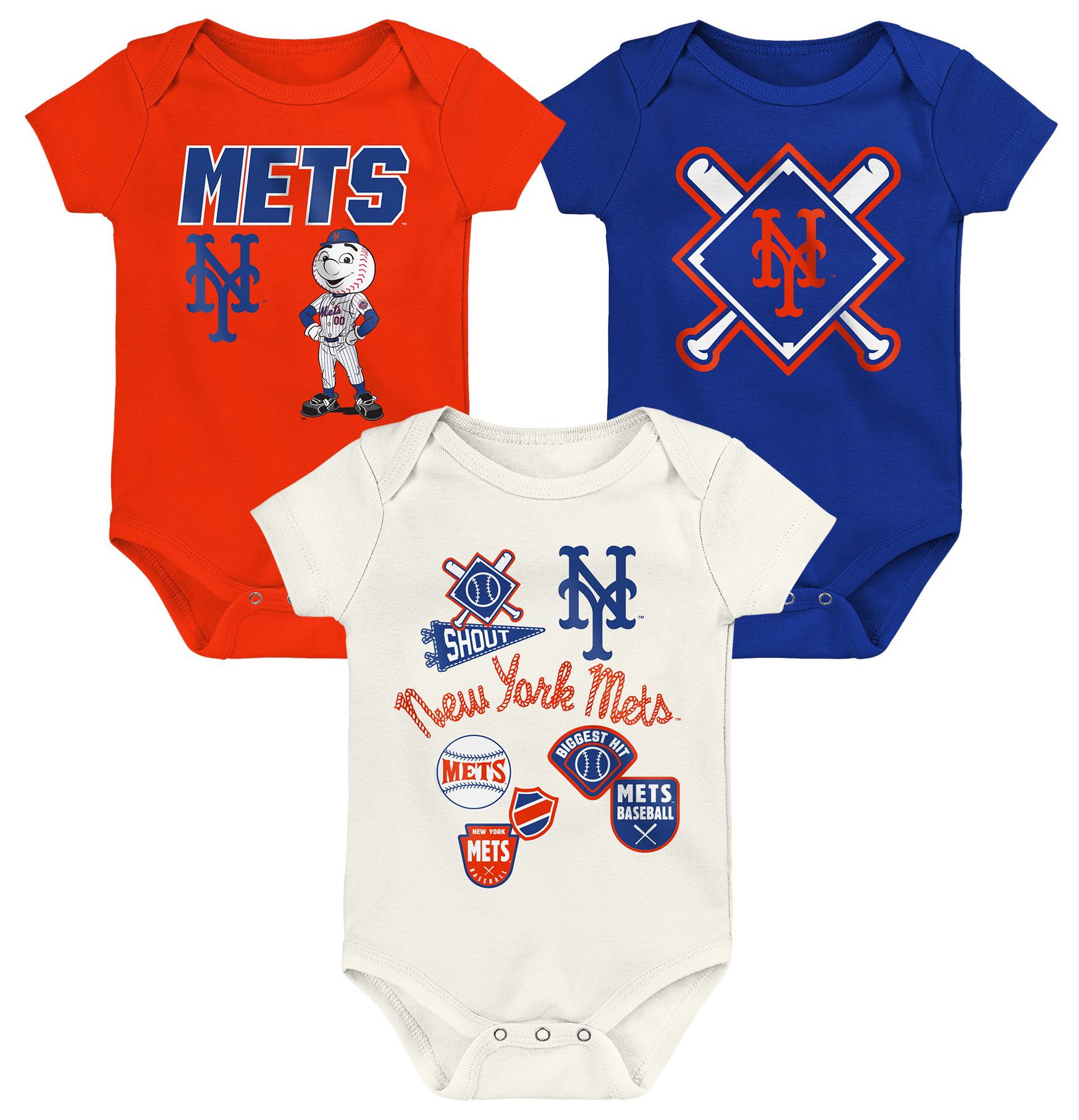 MLB Team Apparel Newborn New York Mets Home Plate 3-Piece Creeper