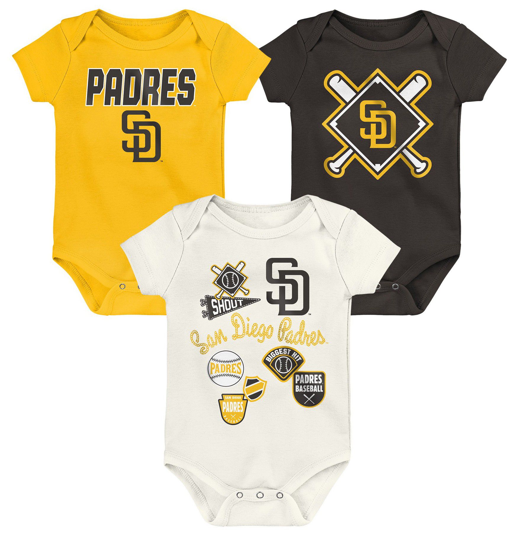 MLB Team Apparel Newborn San Diego Padres Home Plate 3-Piece Creeper