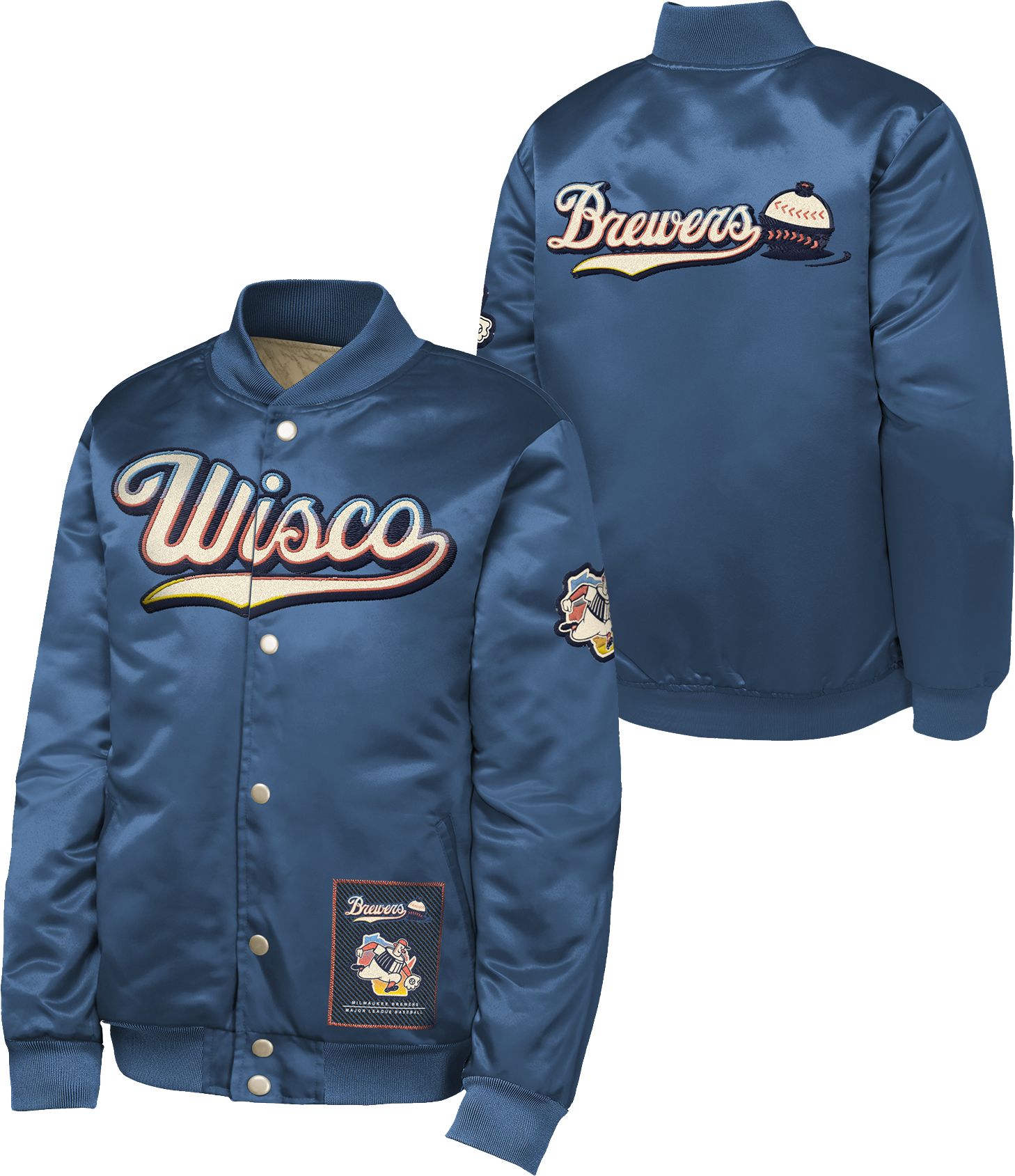 MLB Team Apparel Youth Milwaukee Brewers Tan 2026 City Connect Satin Jacket