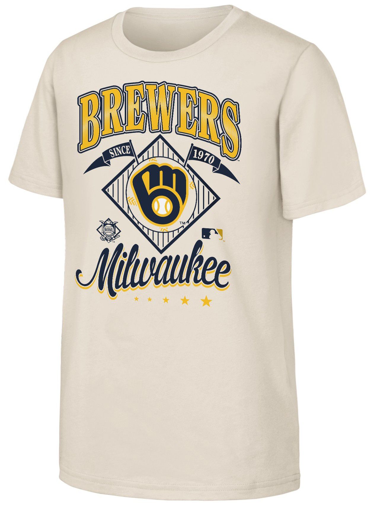 MLB Team Apparel Youth Milwaukee Brewers Tan Triple Hit T-Shirt