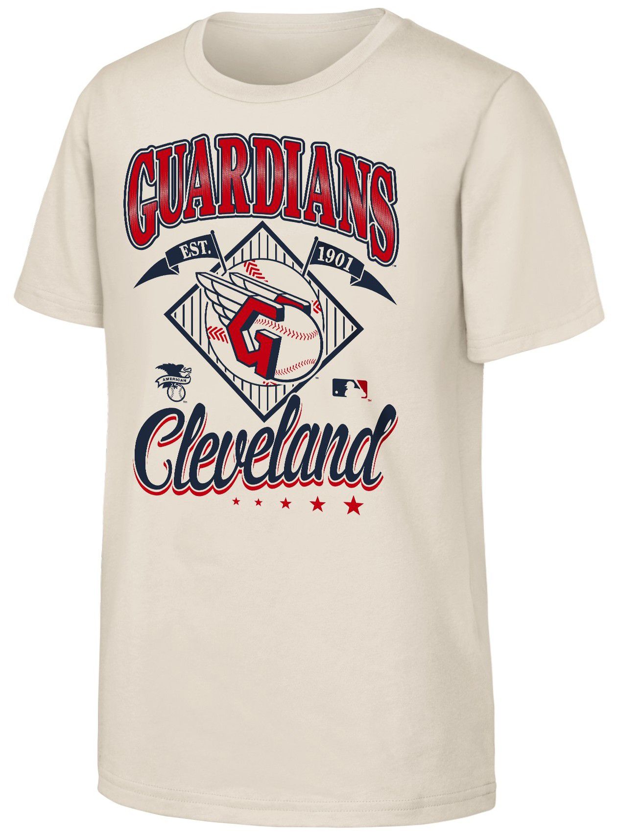 MLB Team Apparel Youth Cleveland Guardians Tan Triple Hit T-Shirt
