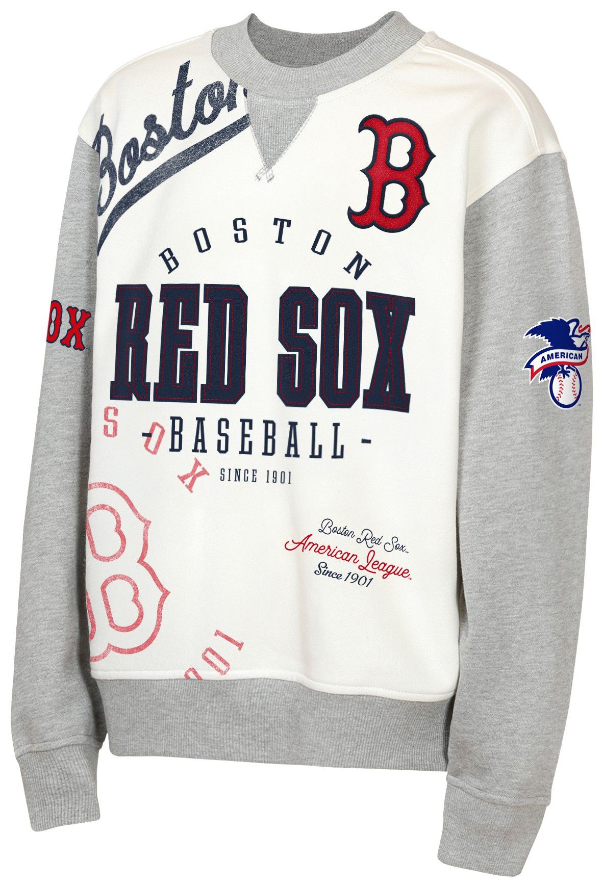 MLB Team Apparel Youth Boston Red Sox Tan Power Hit Crewneck Sweatshirt