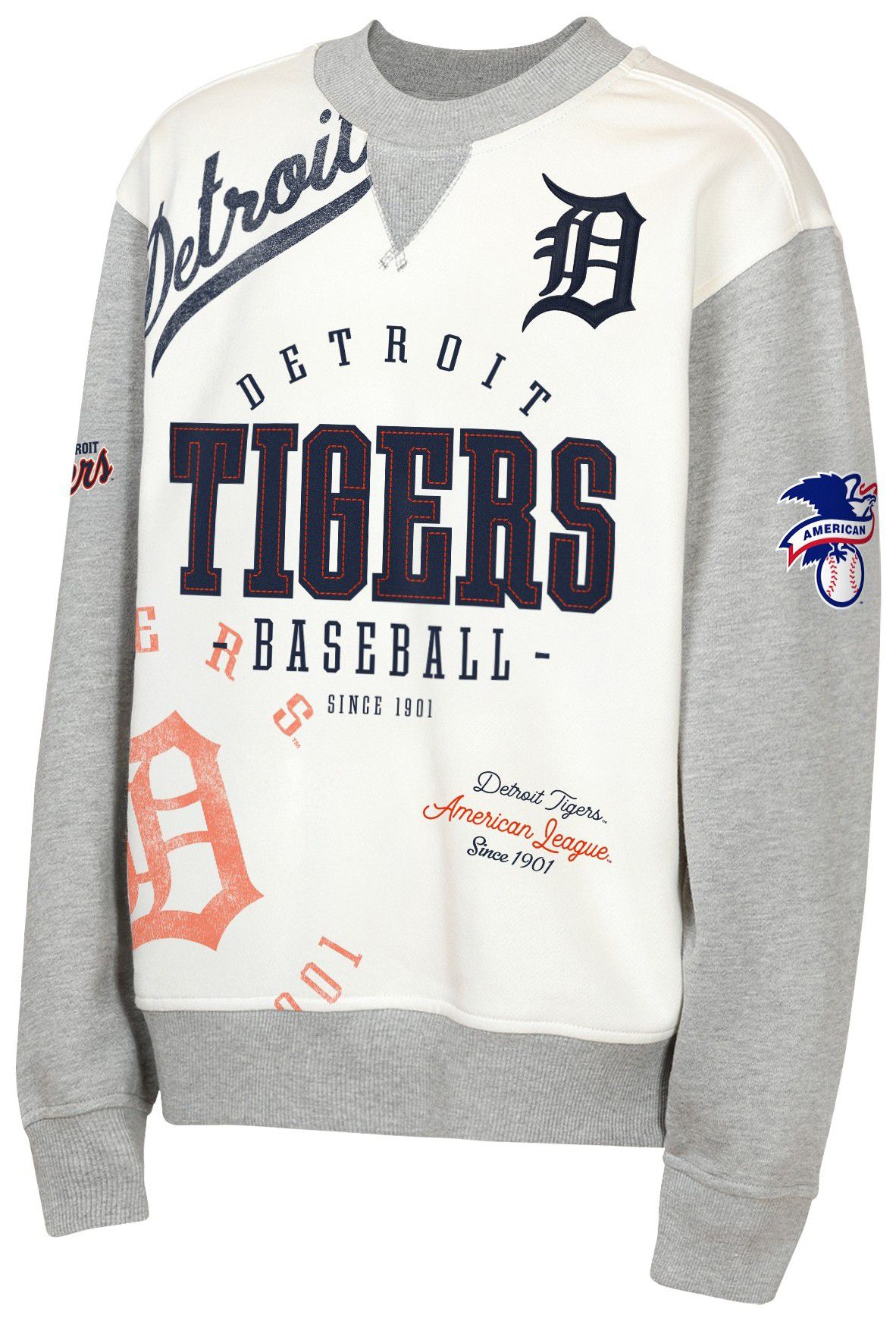 MLB Team Apparel Youth Detroit Tigers Tan Power Hit Crewneck Sweatshirt
