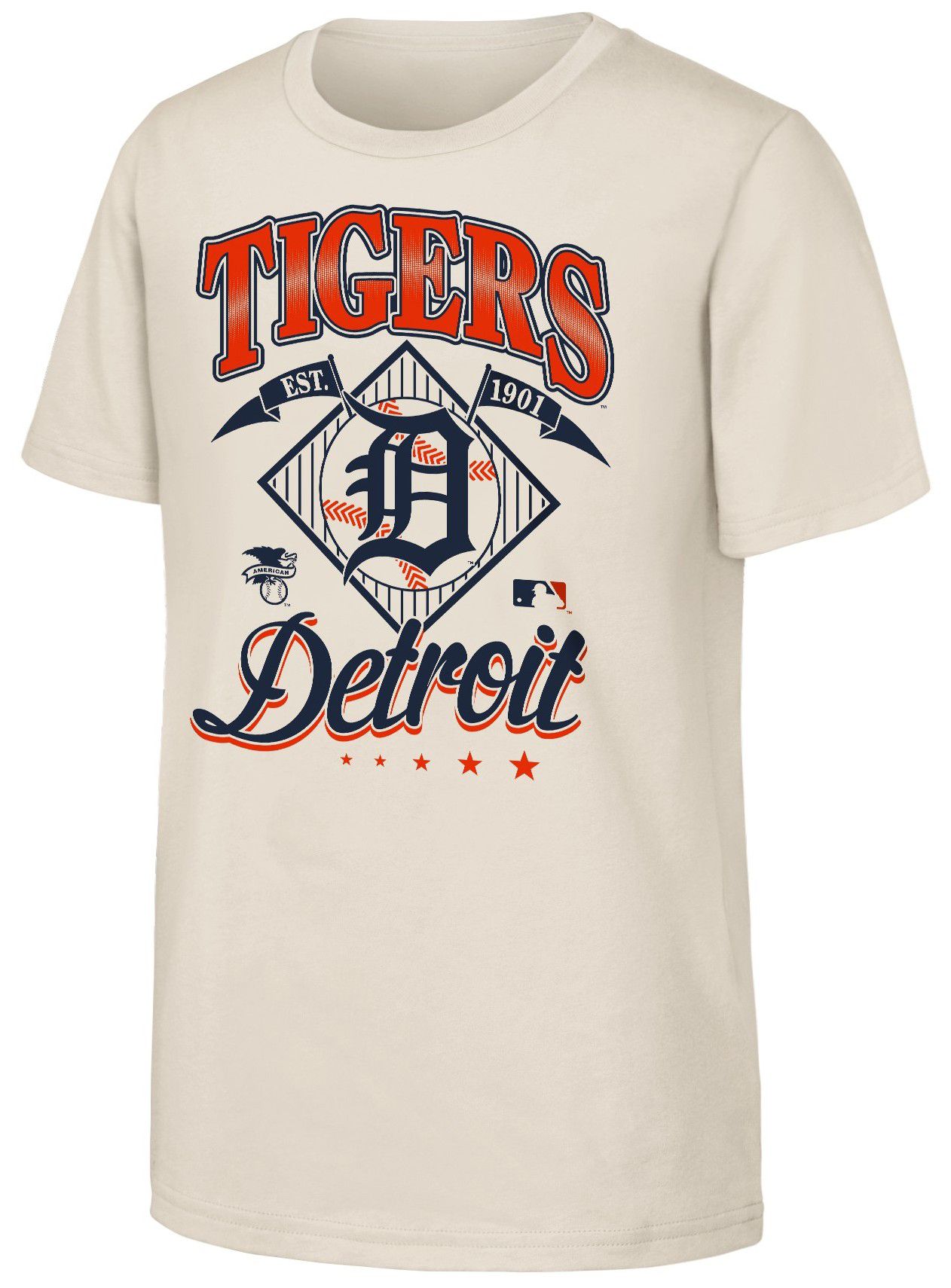 MLB Team Apparel Youth Detroit Tigers Tan Triple Hit T-Shirt