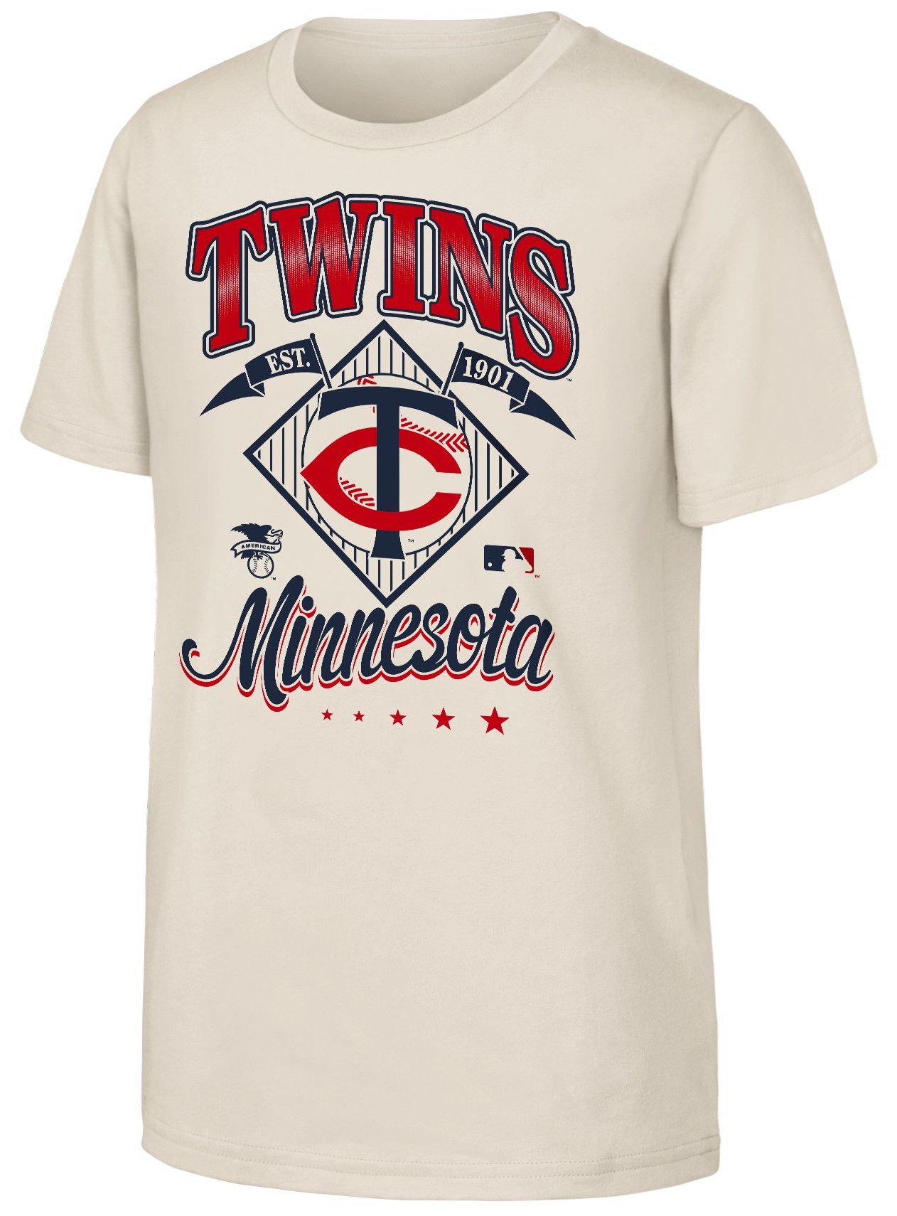 MLB Team Apparel Youth Minnesota Twins Tan Triple Hit T-Shirt