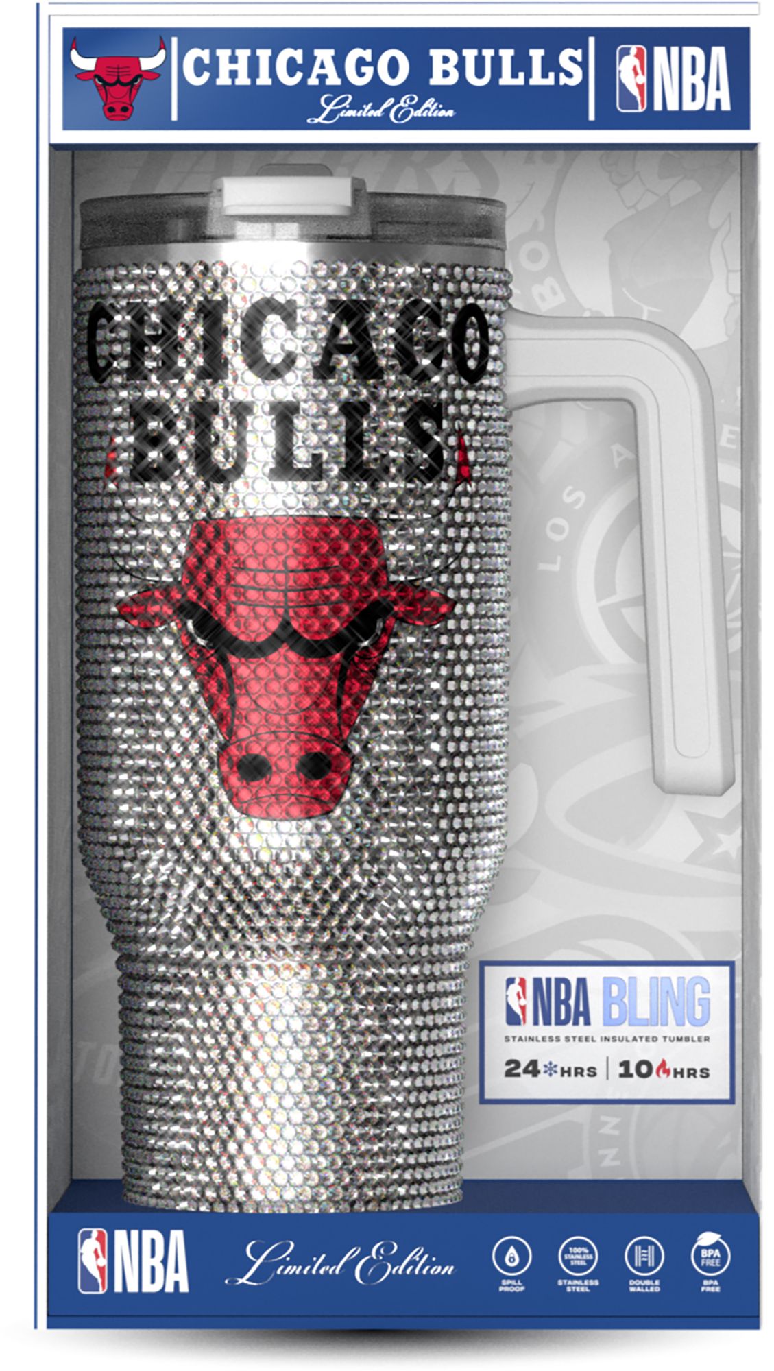 HYDRAPEAK Adult Chicago Bulls Silver 40-Ounce Bling Voyager Tumbler