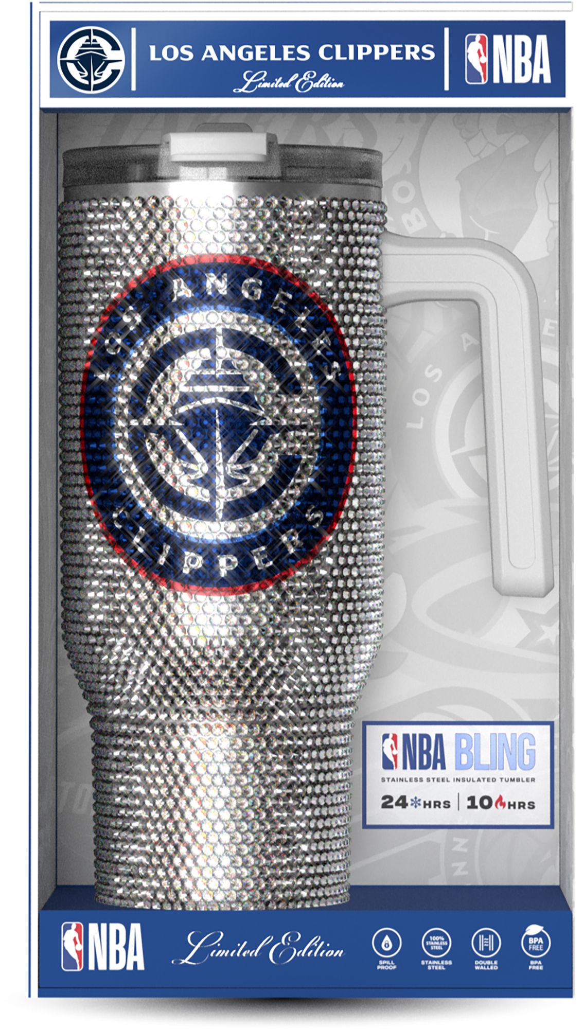 HYDRAPEAK Adult Los Angeles Clippers Silver 40-Ounce Bling Voyager Tumbler