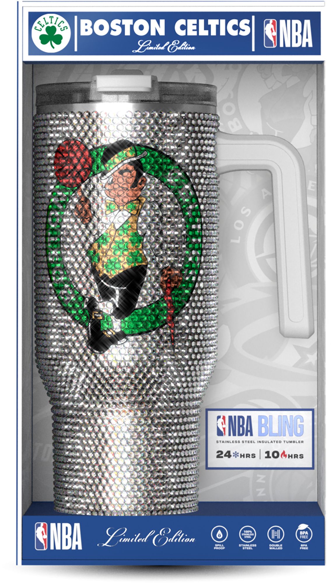 HYDRAPEAK Adult Boston Celtics Silver 40-Ounce Bling Voyager Tumbler
