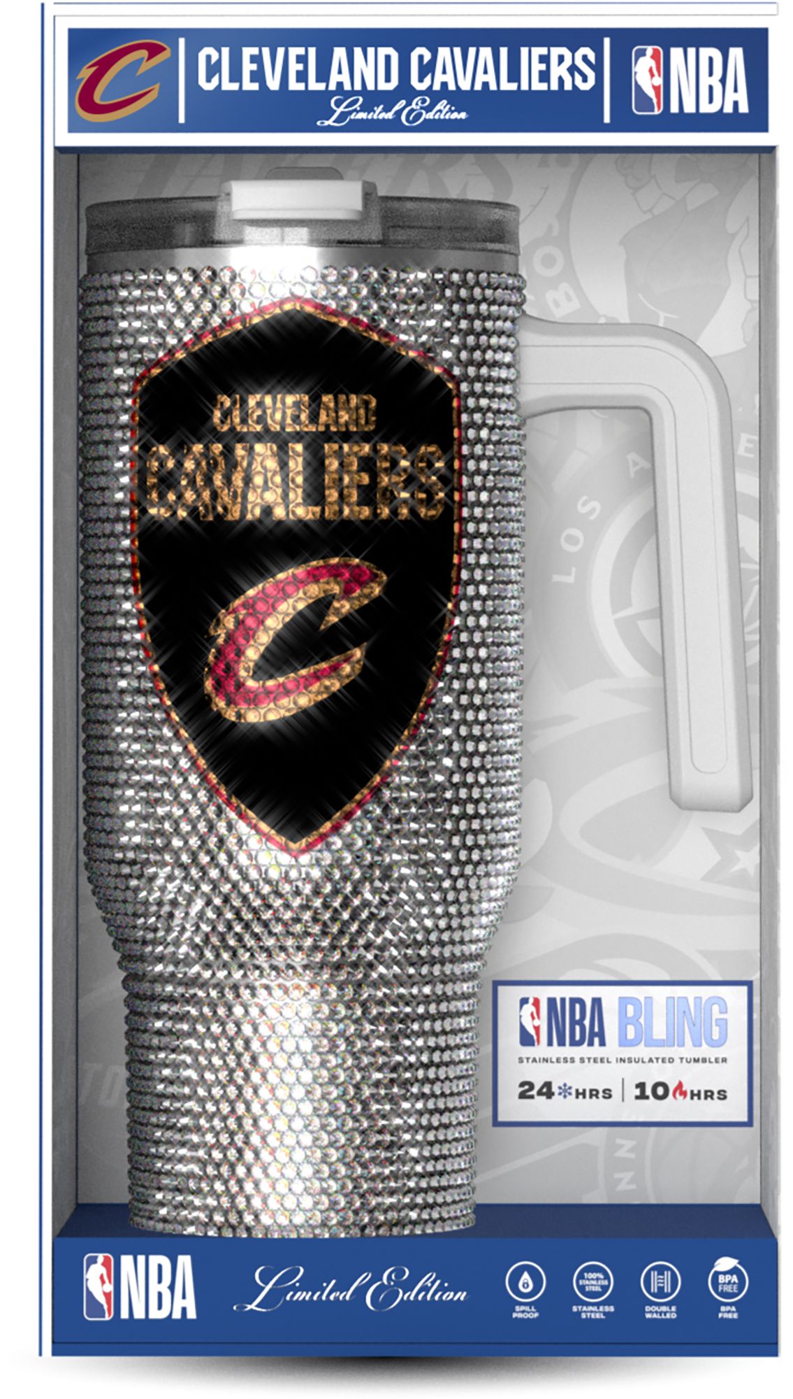 HYDRAPEAK Adult Cleveland Cavaliers Silver 40-Ounce Bling Voyager Tumbler