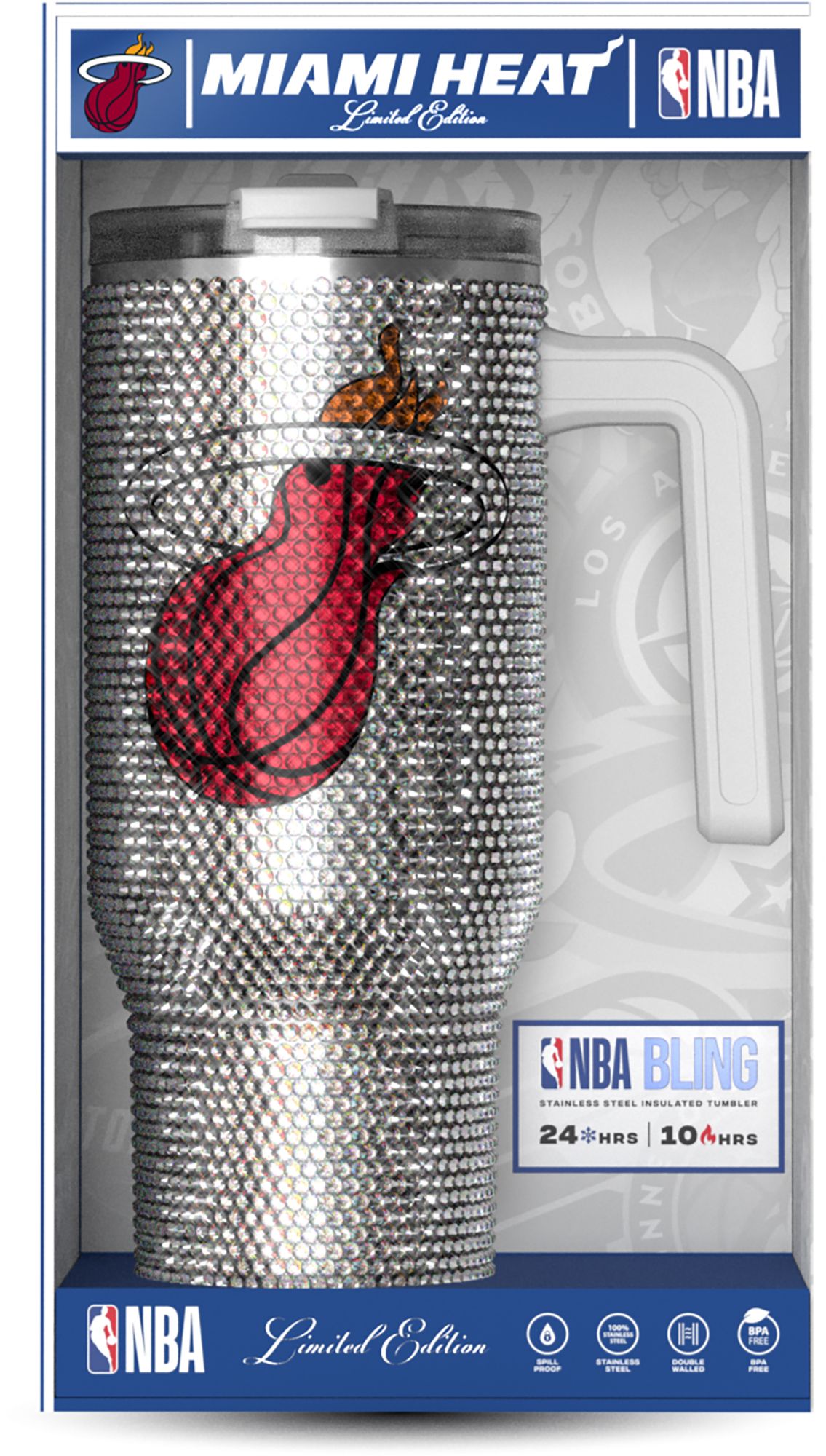 HYDRAPEAK Adult Miami Heat Silver 40-Ounce Bling Voyager Tumbler