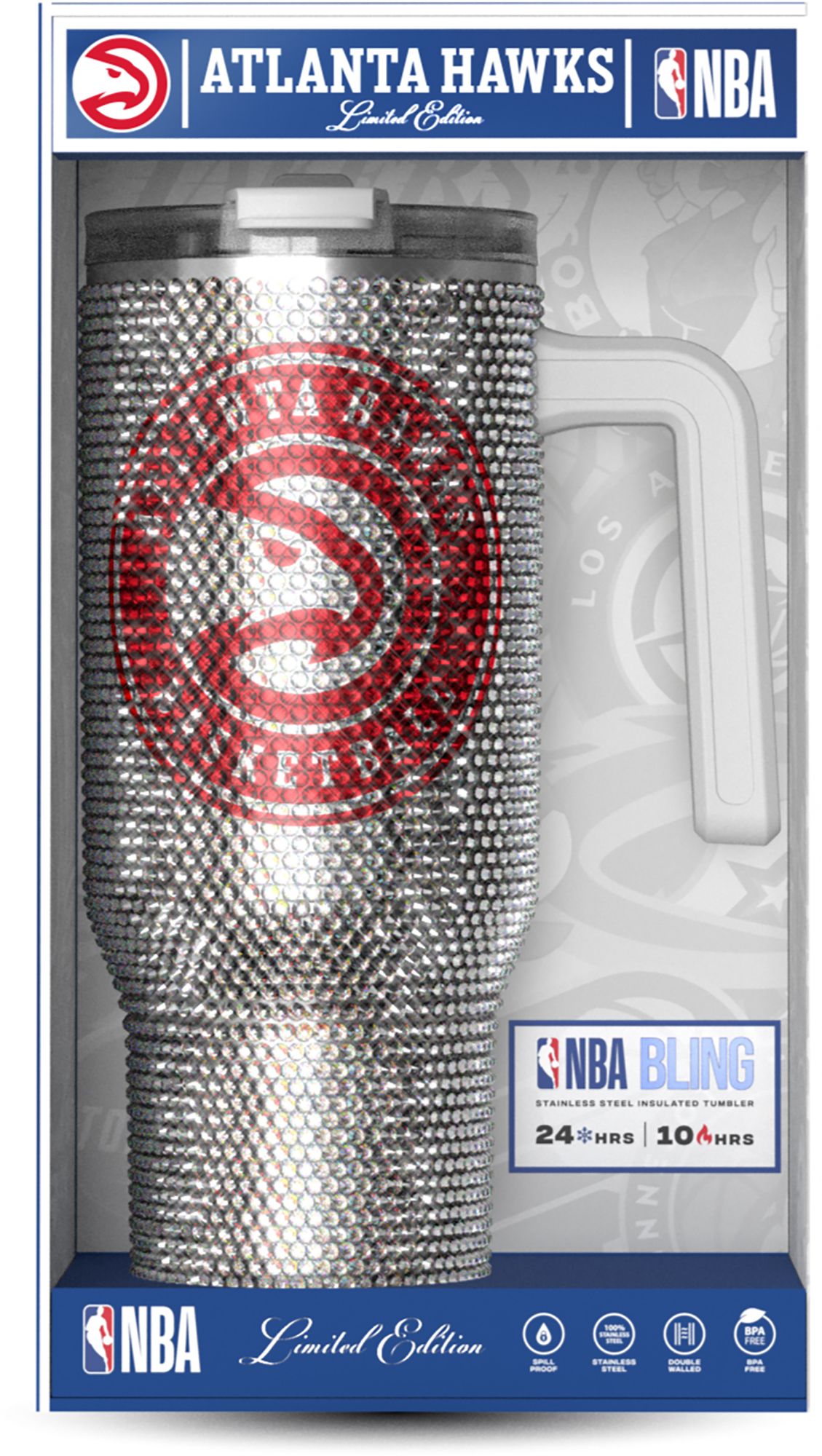 HYDRAPEAK Adult Atlanta Hawks Silver 40-Ounce Bling Voyager Tumbler