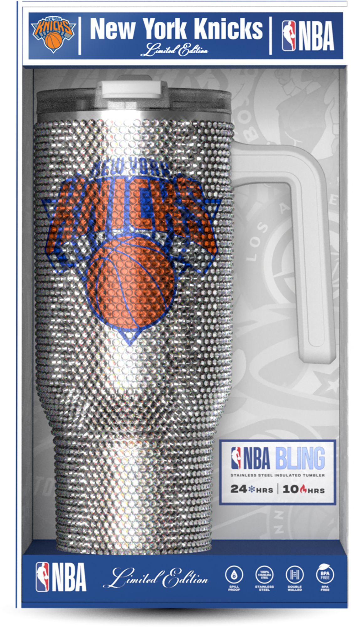 HYDRAPEAK Adult New York Knicks Silver 40-Ounce Bling Voyager Tumbler