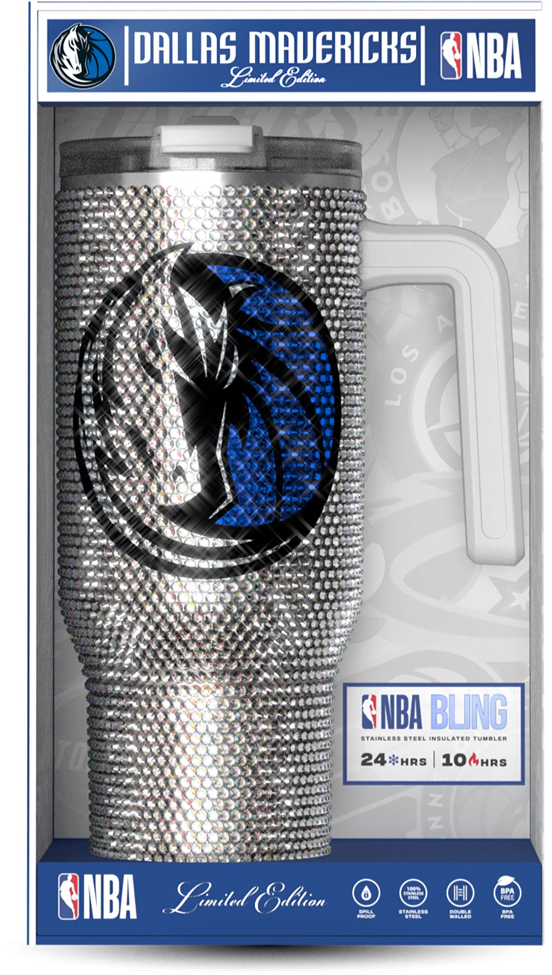 HYDRAPEAK Adult Dallas Mavericks Silver 40-Ounce Bling Voyager Tumbler