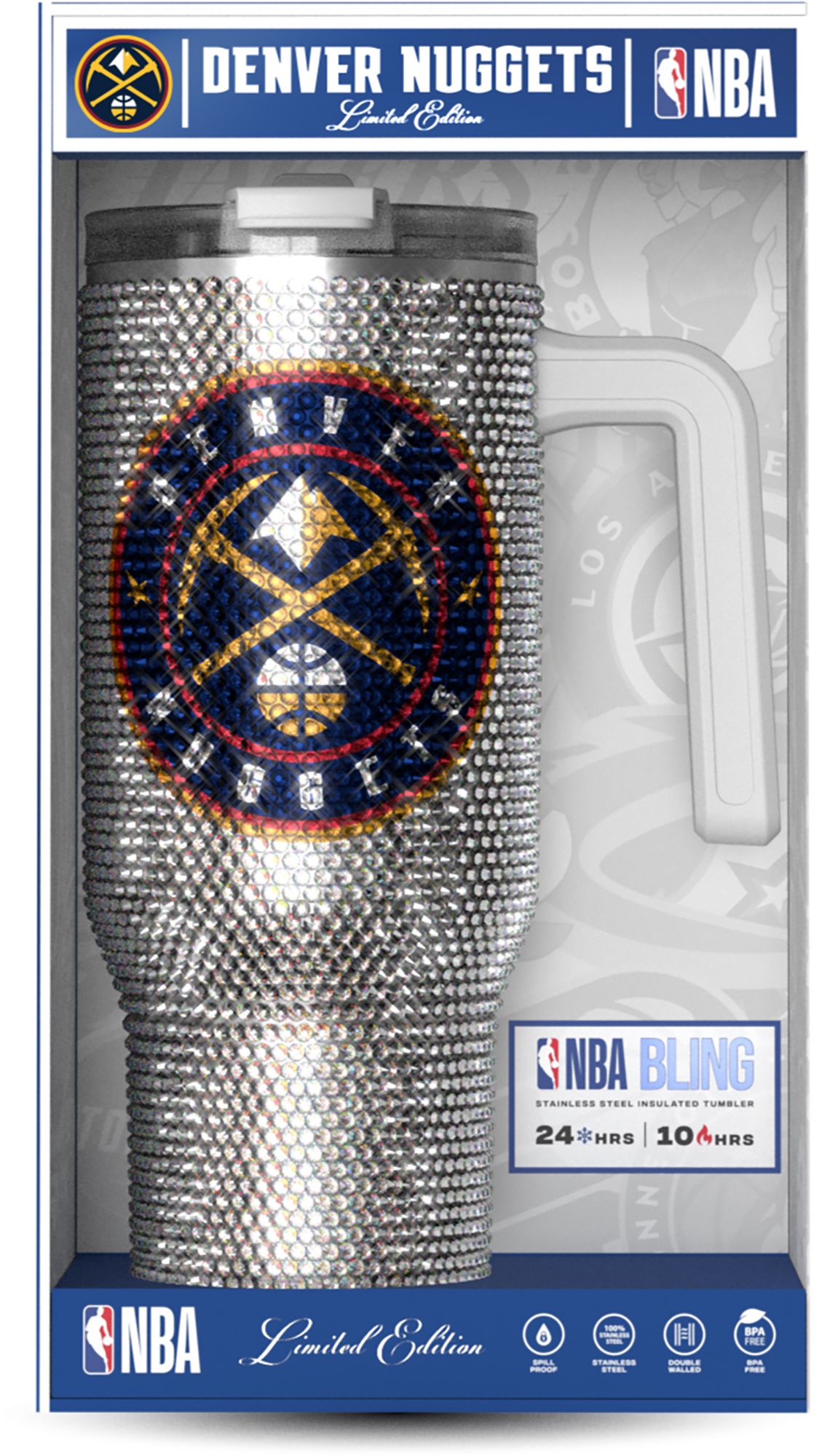 HYDRAPEAK Adult Denver Nuggets Silver 40-Ounce Bling Voyager Tumbler