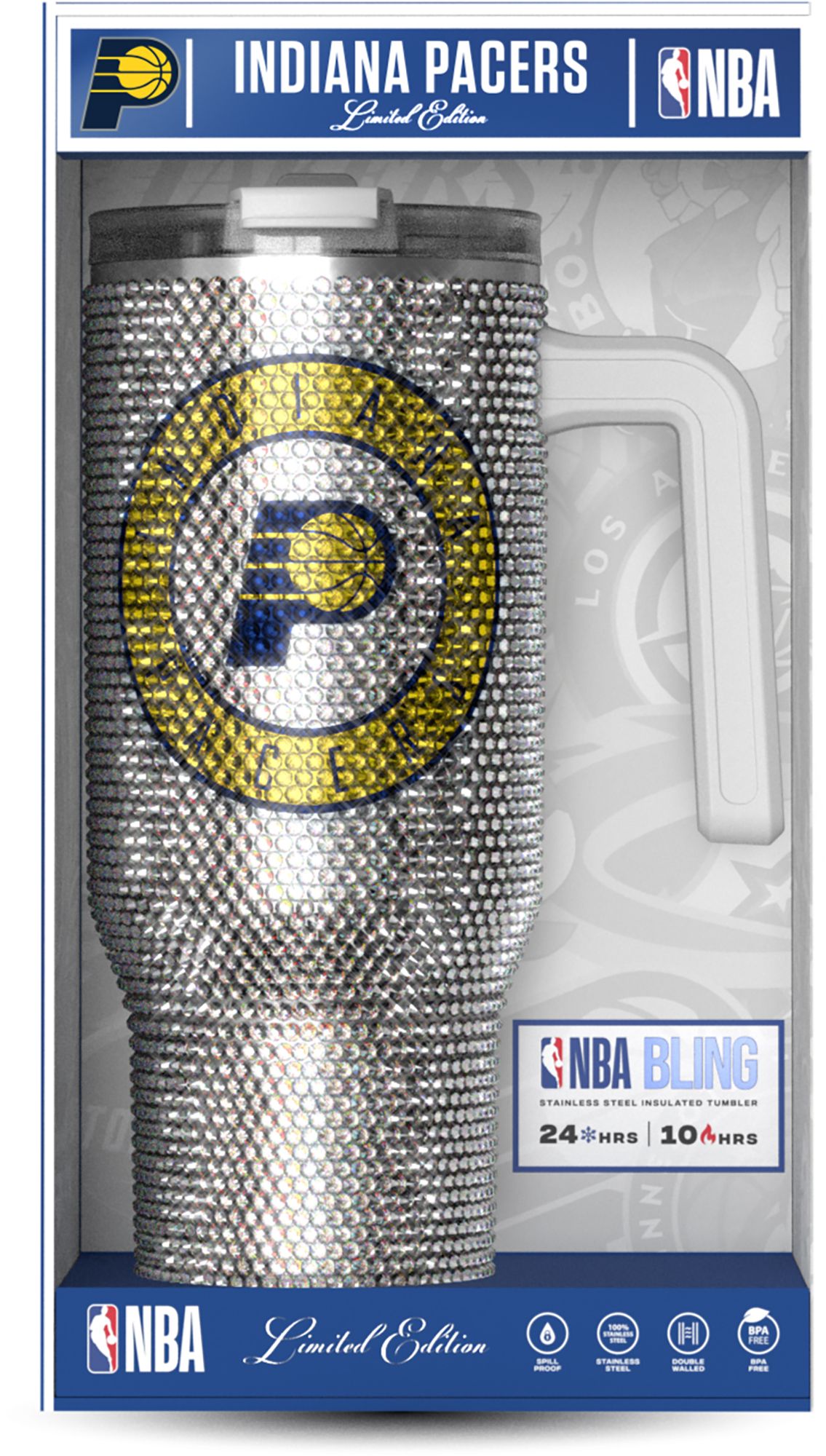 HYDRAPEAK Adult Indiana Pacers Silver 40-Ounce Bling Voyager Tumbler
