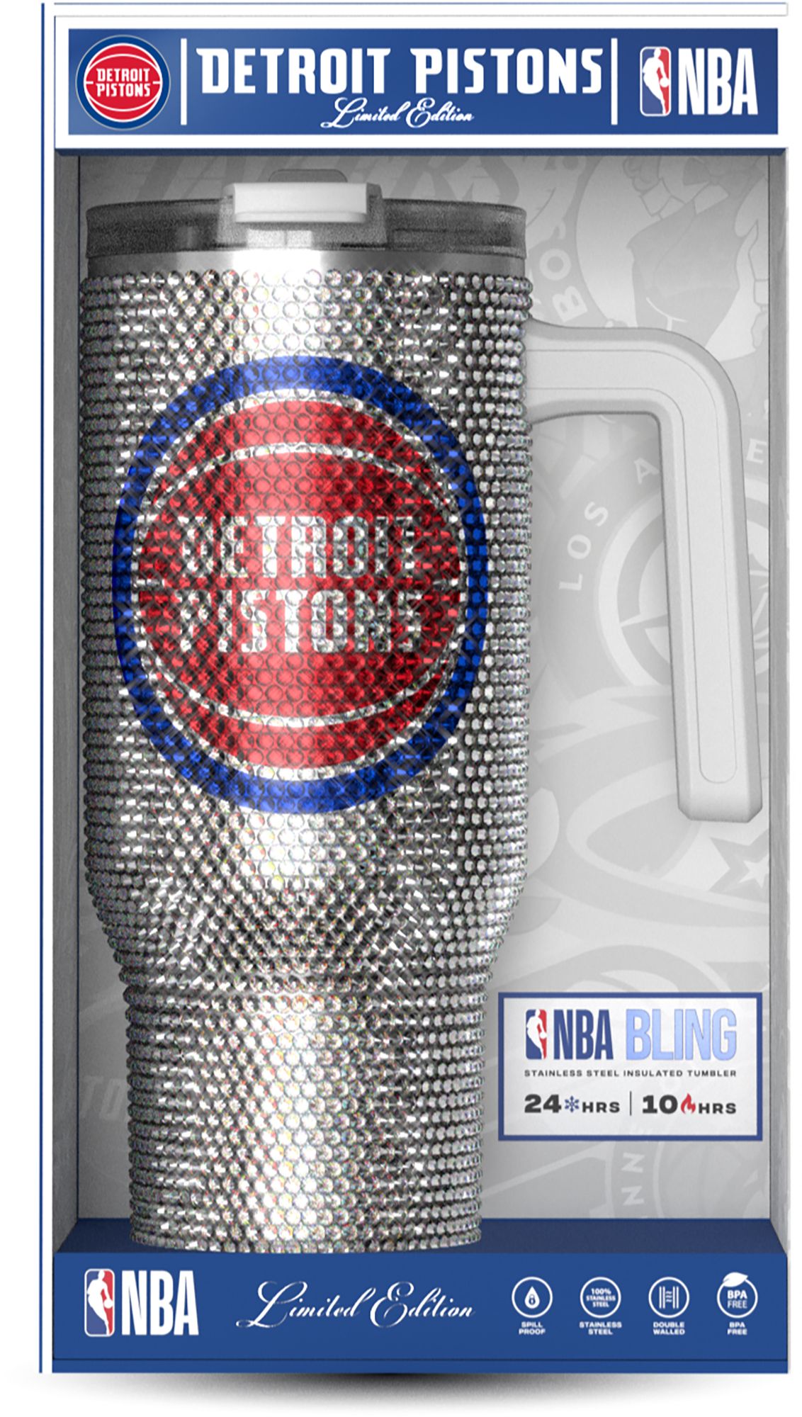 HYDRAPEAK Adult Detroit Pistons Silver 40-Ounce Bling Voyager Tumbler