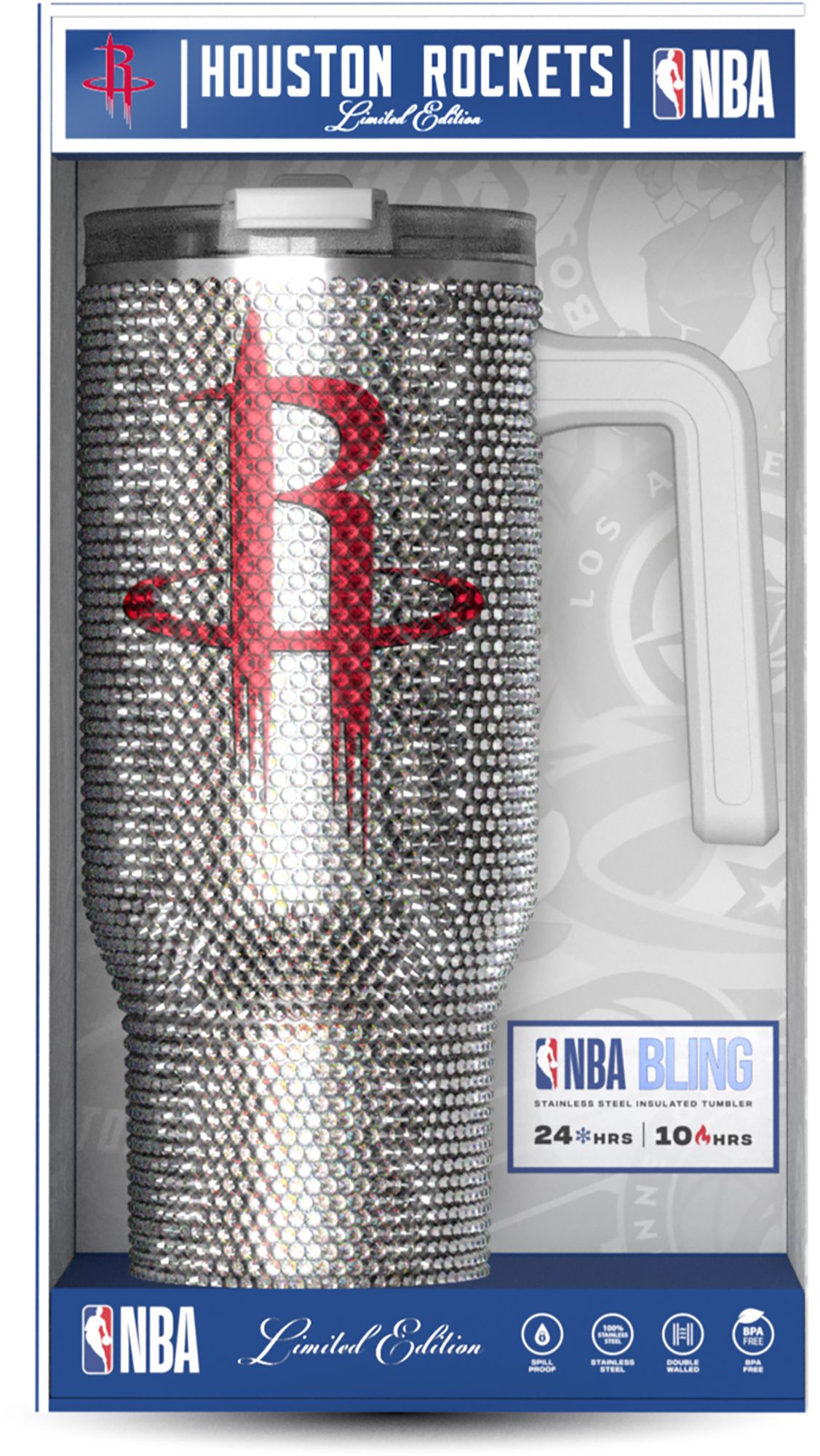 HYDRAPEAK Adult Houston Rockets Silver 40-Ounce Bling Voyager Tumbler