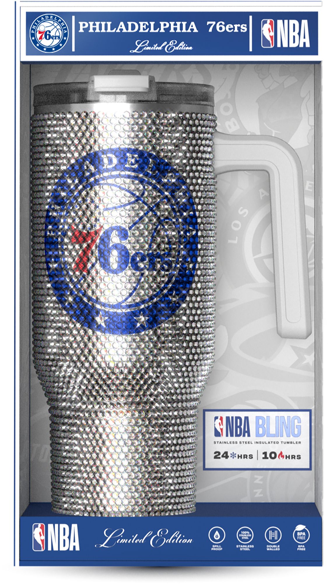 HYDRAPEAK Adult Philadelphia 76ers Silver 40-Ounce Bling Voyager Tumbler