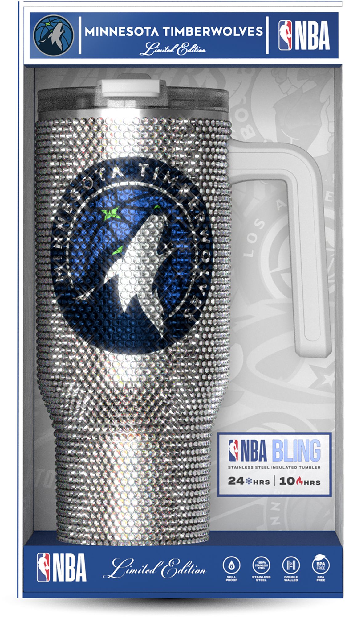 HYDRAPEAK Adult Minnesota Timberwolves Silver 40-Ounce Bling Voyager Tumbler