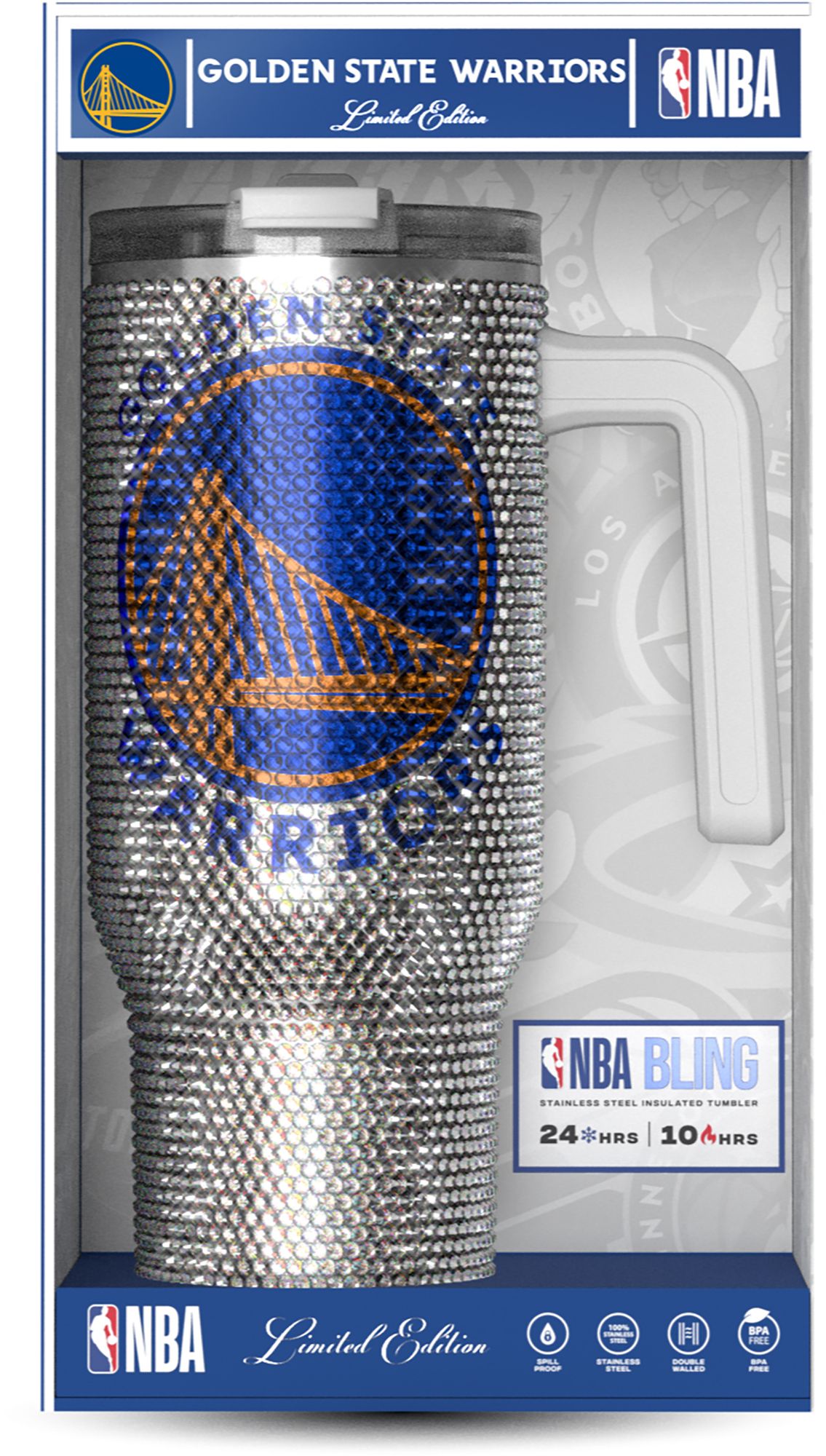 HYDRAPEAK Adult Golden State Warriors Silver 40-Ounce Bling Voyager Tumbler